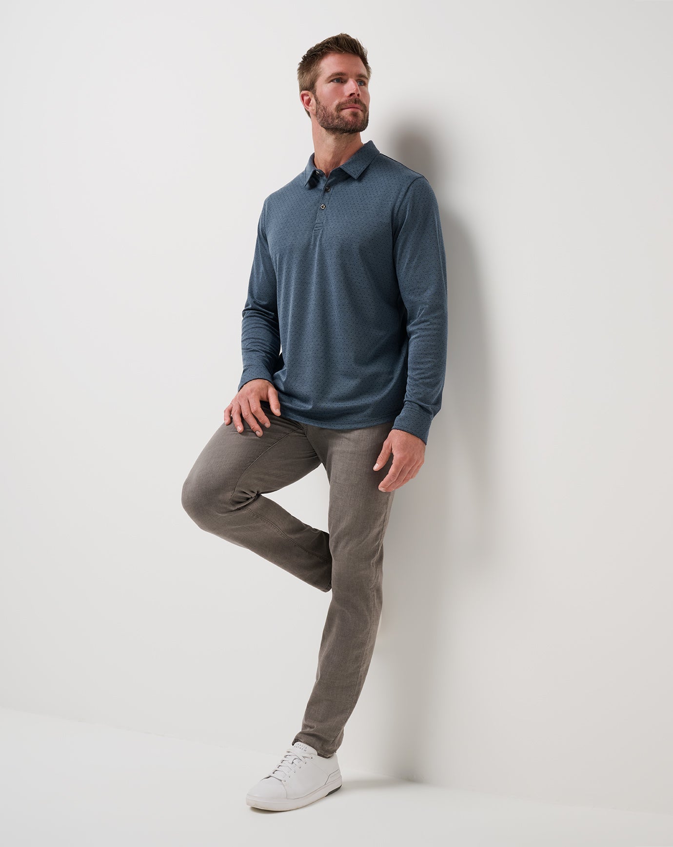 TravisMathew Handsome Town Long Sleeve Polo - Navy
