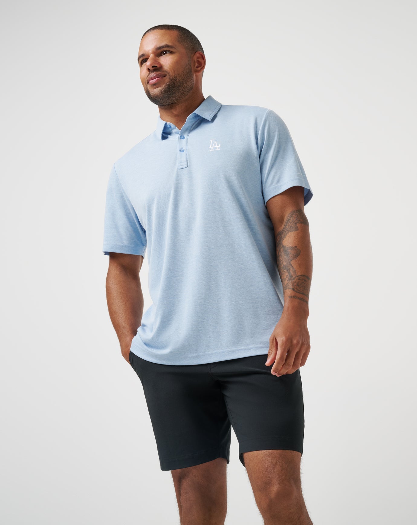 TravisMathew Los Angeles Dodgers Playoff Pitch Polo - Heather Blue