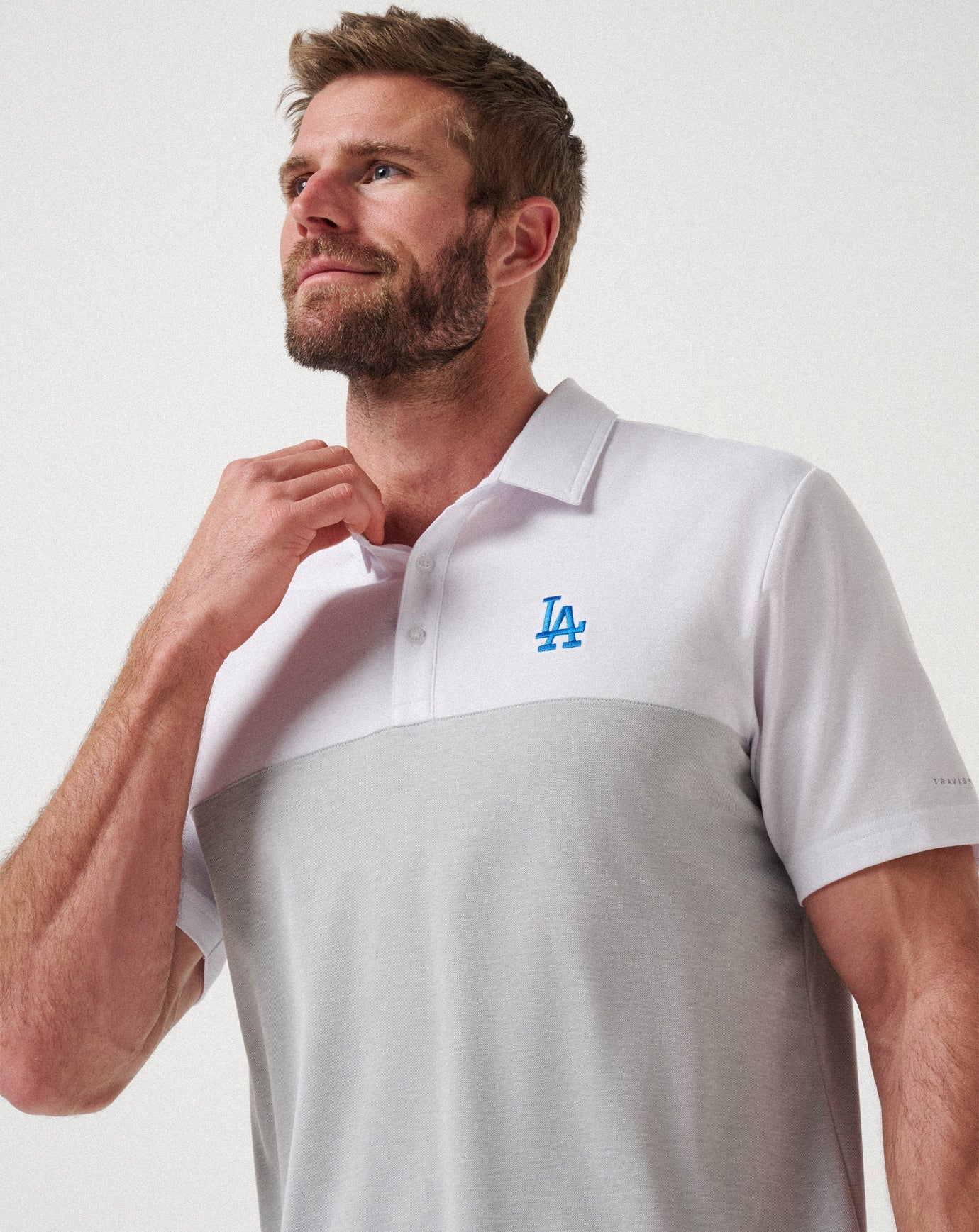 TravisMathew Los Angeles Dodgers Home Run Leader Polo - White/Heather Grey