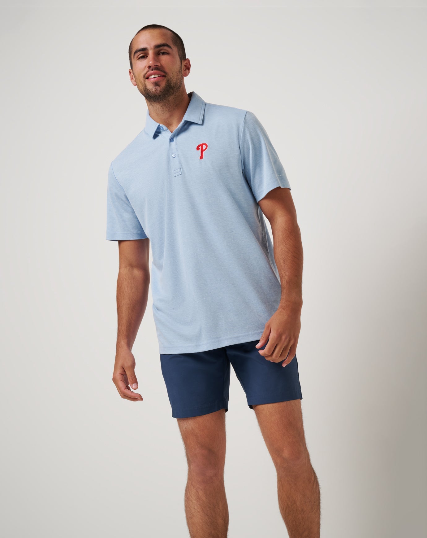 TravisMathew Philadelphia Phillies Playoff Pitch Polo - Heather Blue