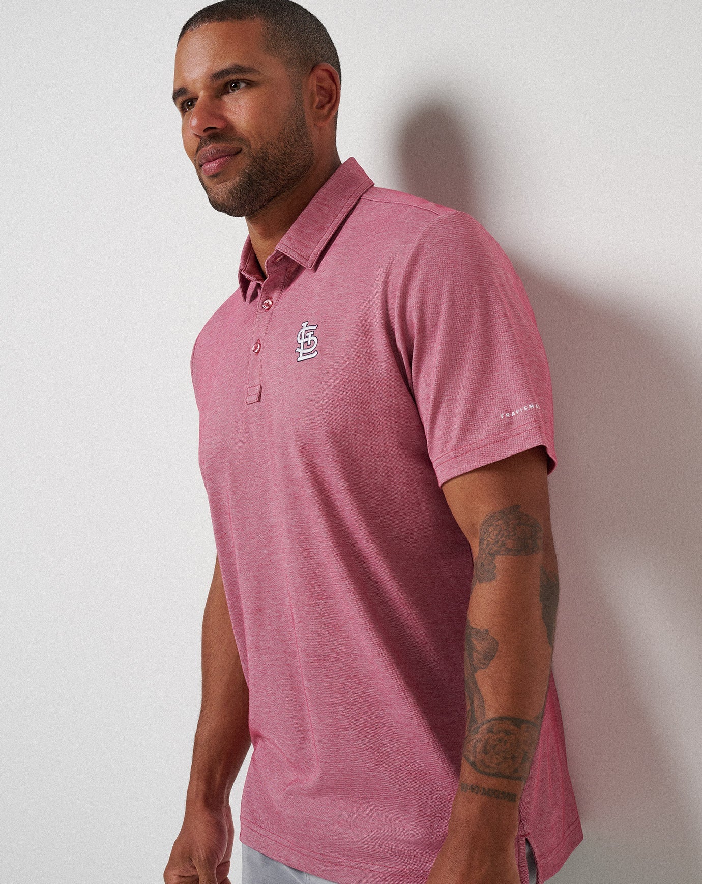 TravisMathew St Louis Cardinals Playoff Pitch Polo - Heather Red