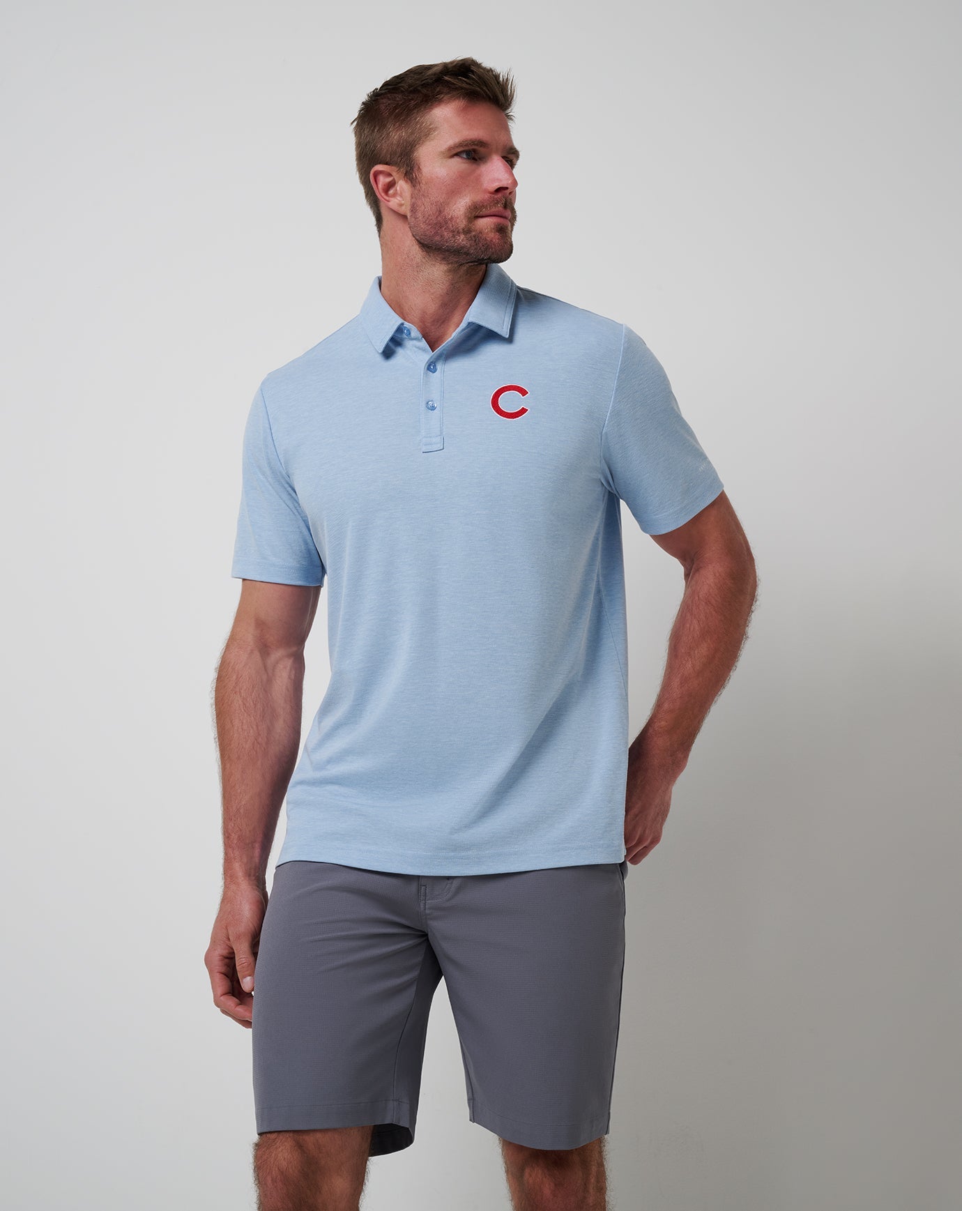 TravisMathew Chicago Cubs Playoff Pitch Polo - Heather Blue