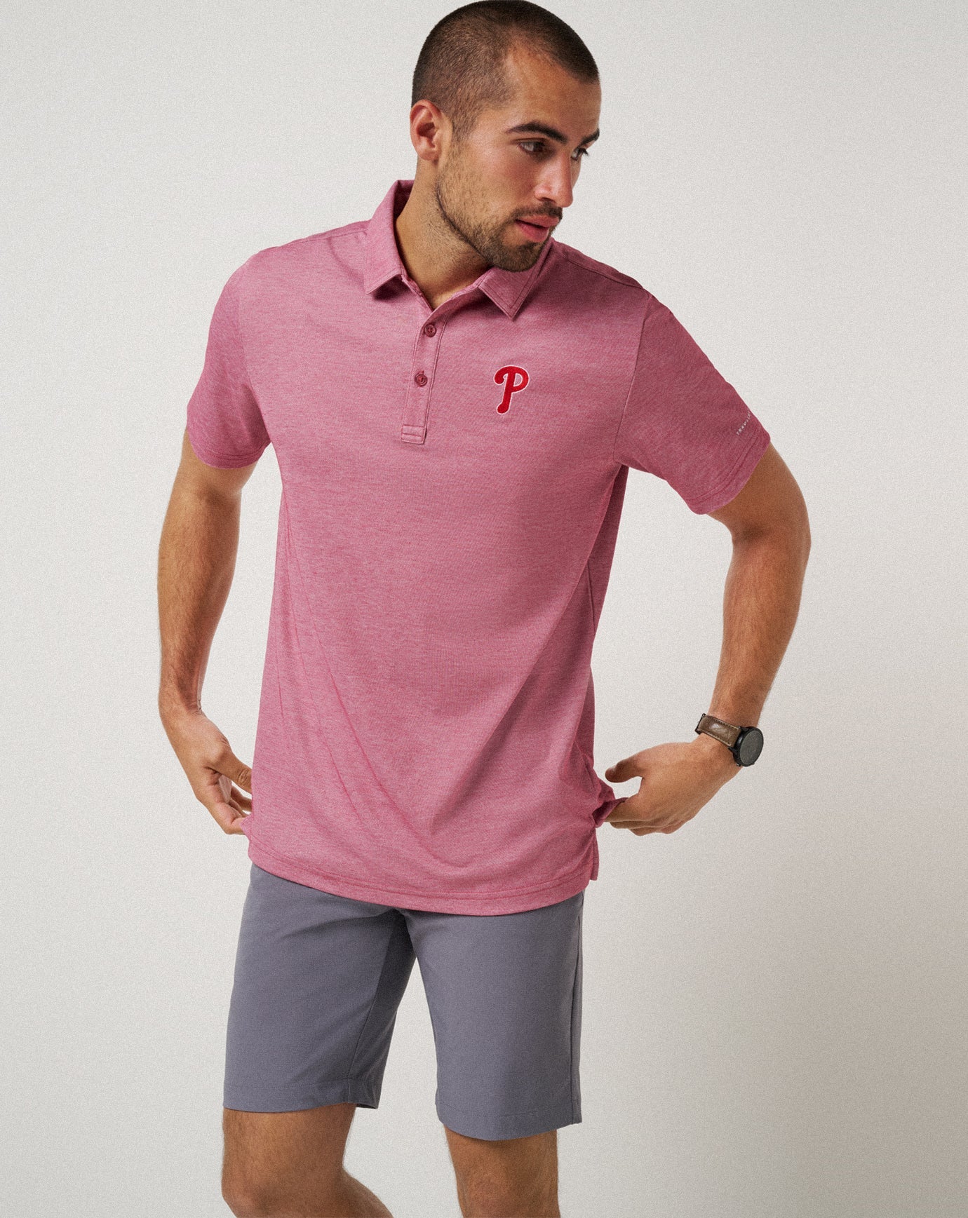 TravisMathew Philadelphia Phillies Playoff Pitch Polo - Heather Red