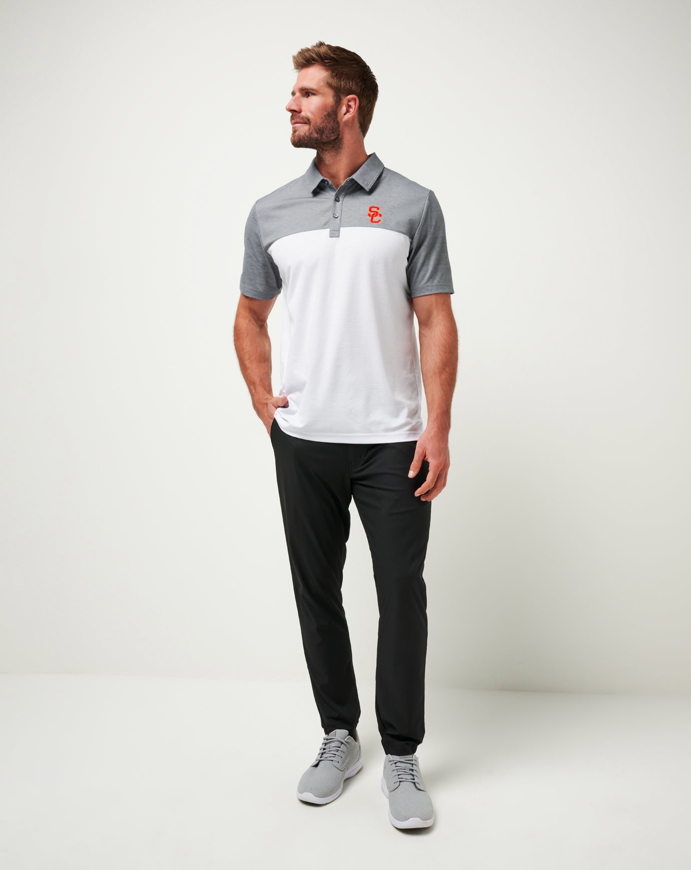 TravisMathew USC The Rudds 2.0 Polo - Heather Quiet Shade/White