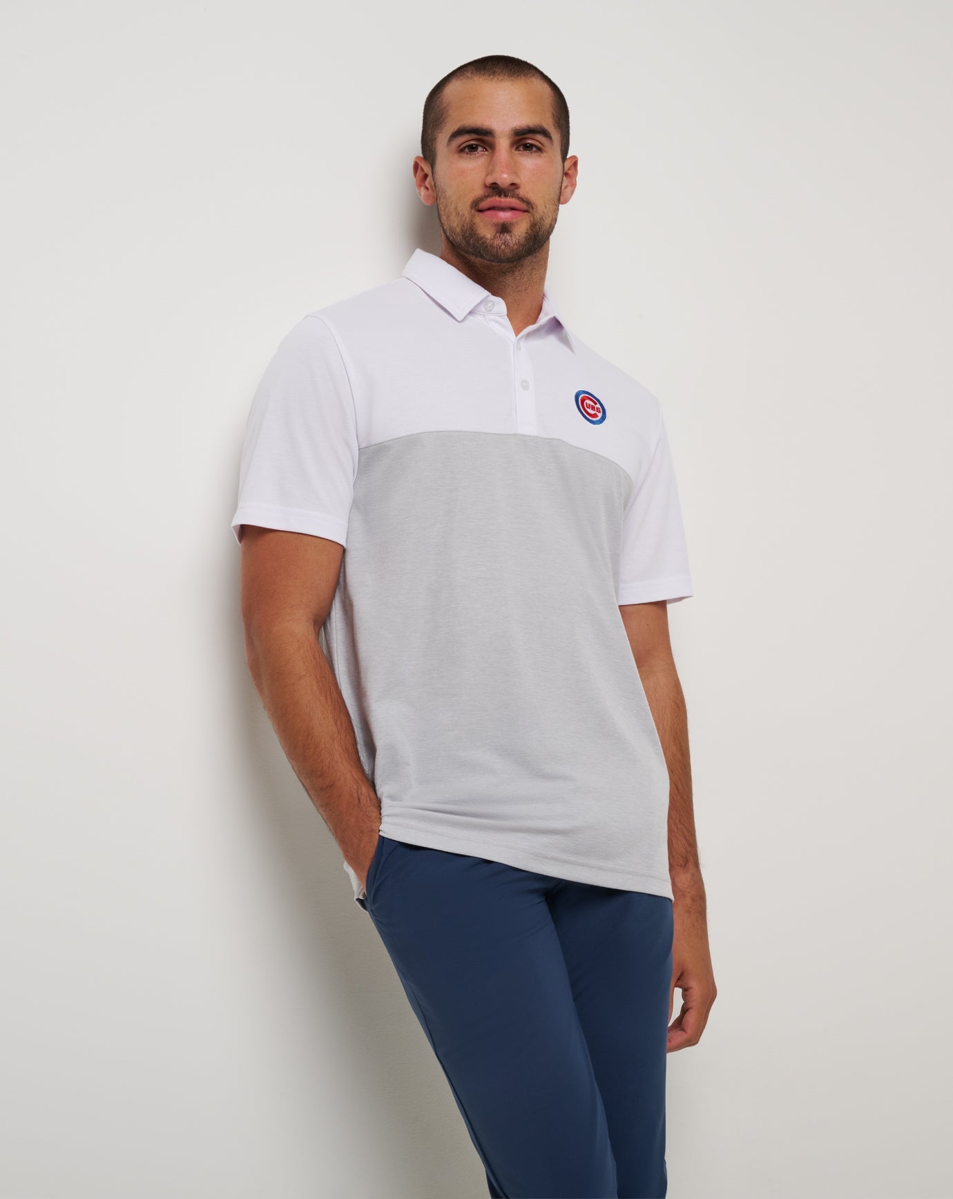 TravisMathew Chicago Cubs Home Run Leader Polo - White/Heather Grey