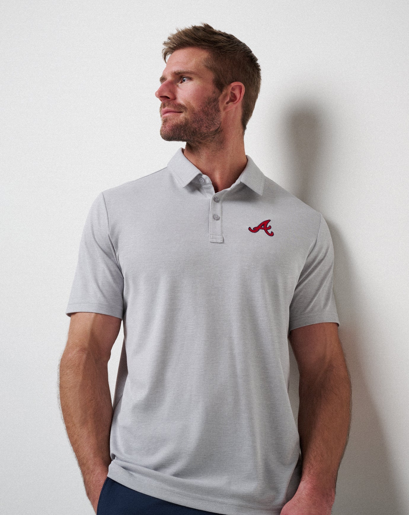 TravisMathew Atlanta Braves Playoff Pitch Polo - Heather Grey