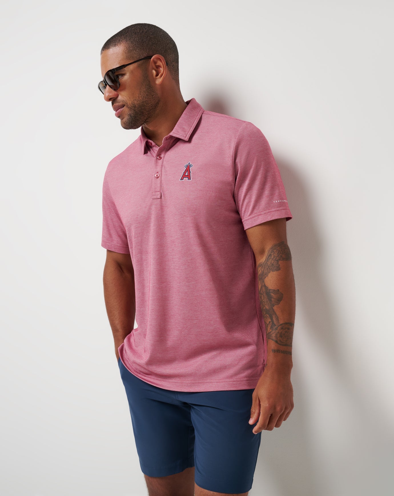 TravisMathew Los Angeles Angels Playoff Pitch Polo - Heather Red