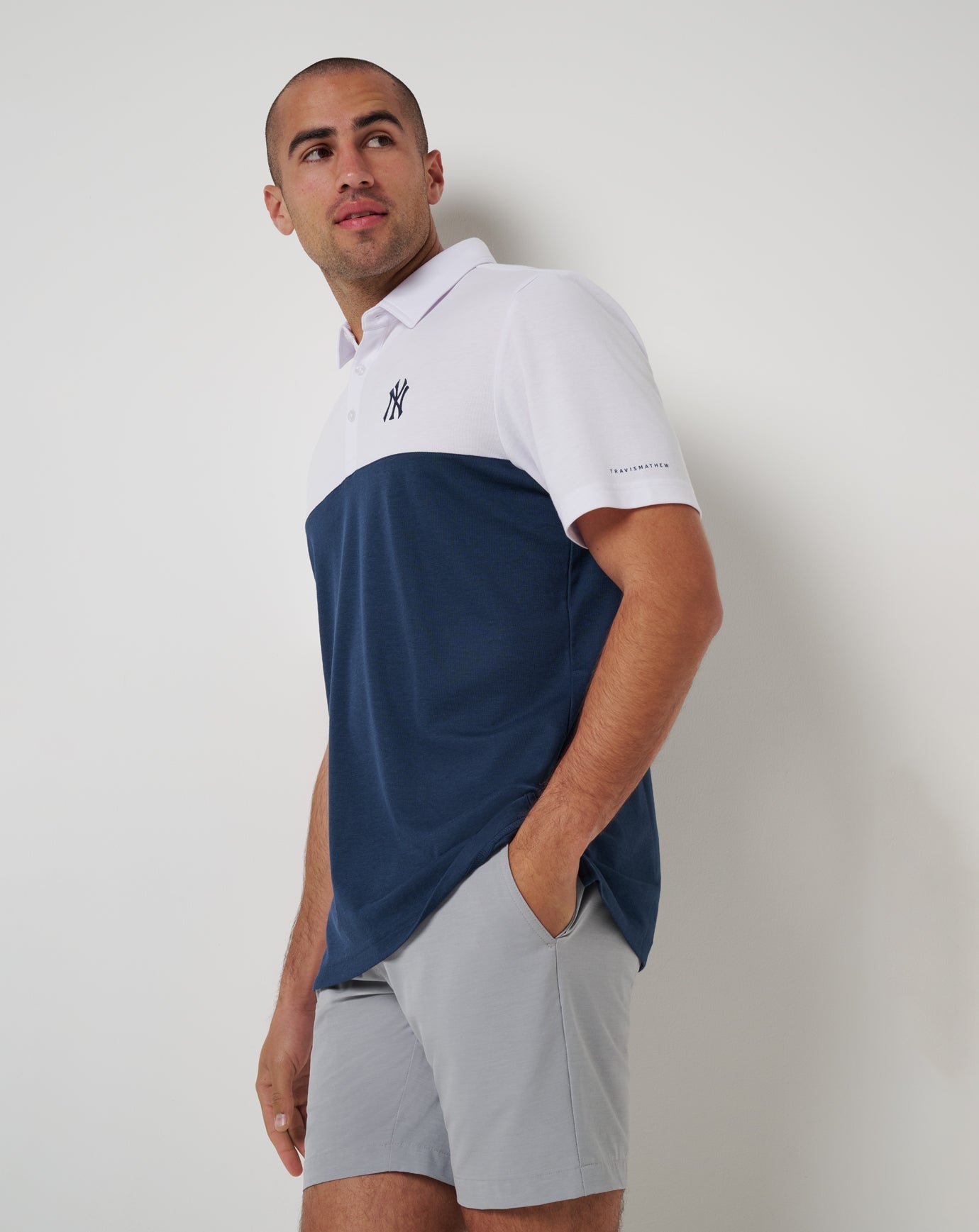TravisMathew New York Yankees Home Run Leader Polo - White/Navy