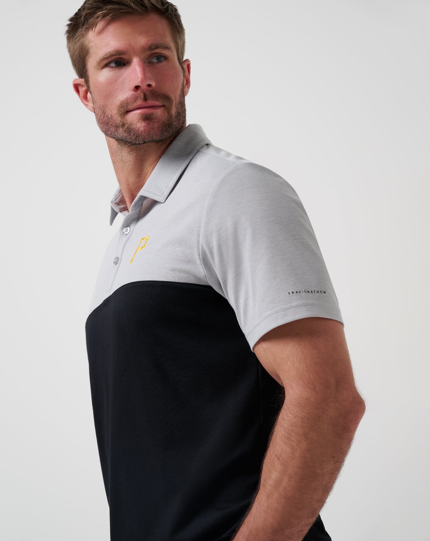 TravisMathew Pittsburgh Pirates Home Run Leader Polo - Heather Grey/Black