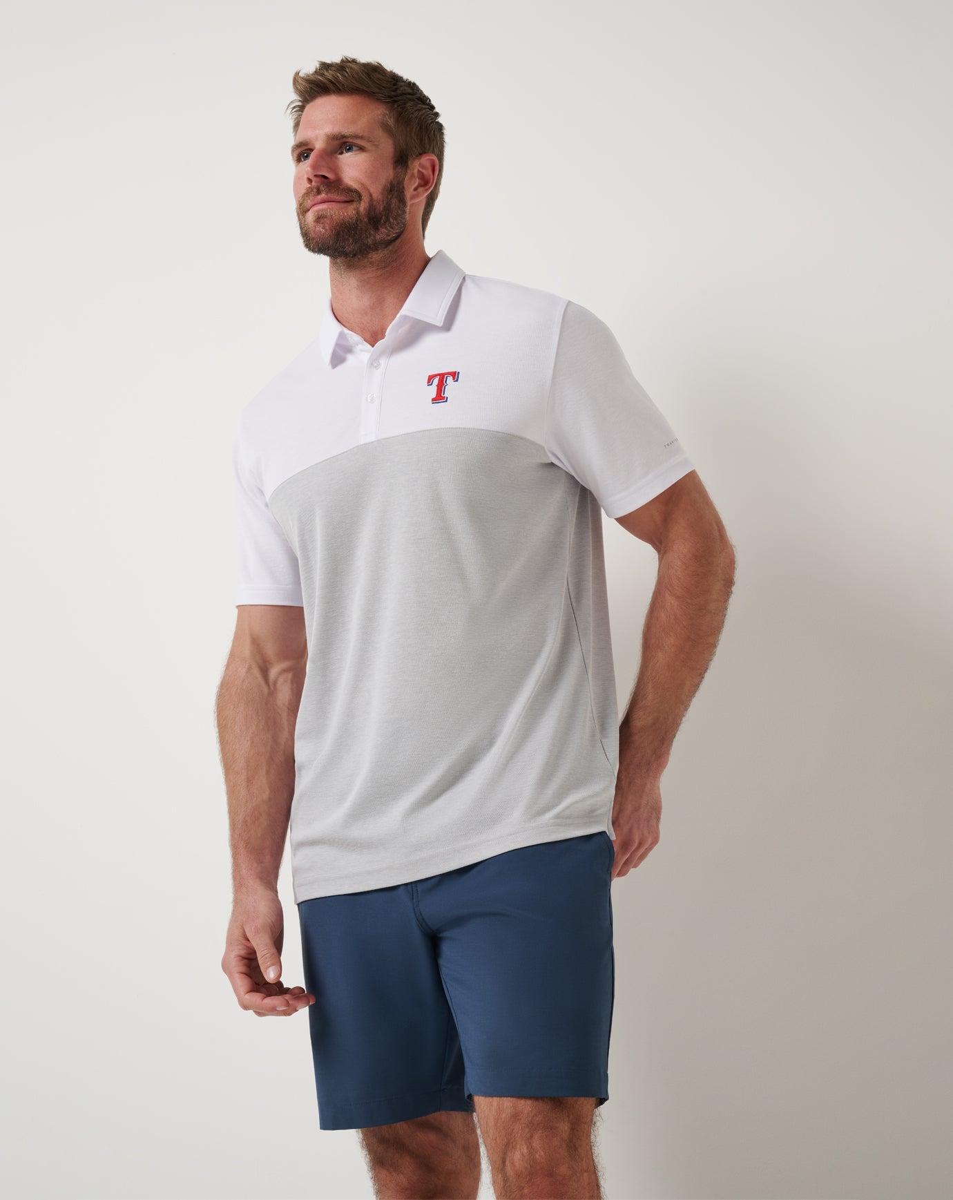 TravisMathew Texas Rangers Home Run Leader Polo - White/Heather Grey