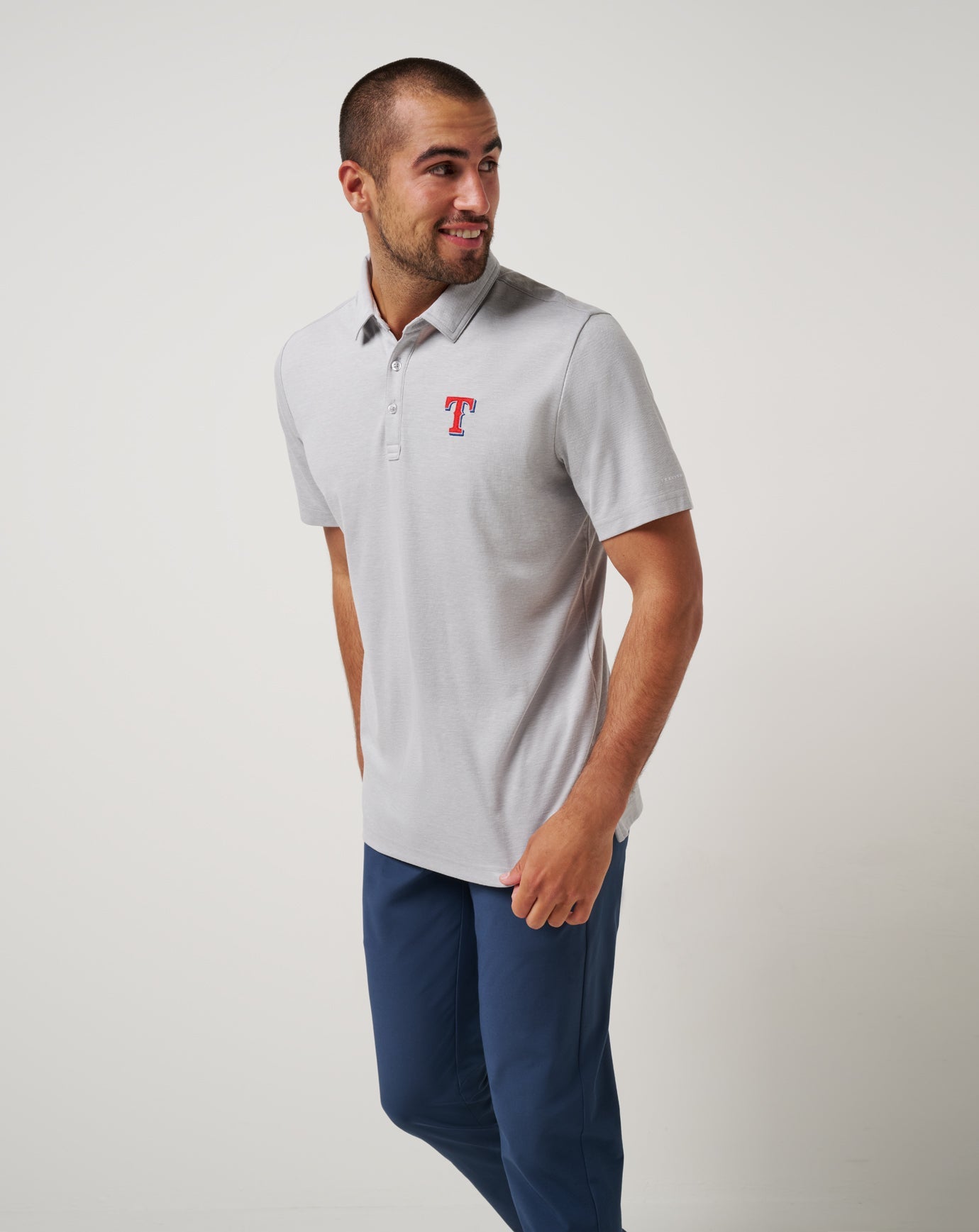TravisMathew Texas Rangers Playoff Pitch Polo - Heather Grey