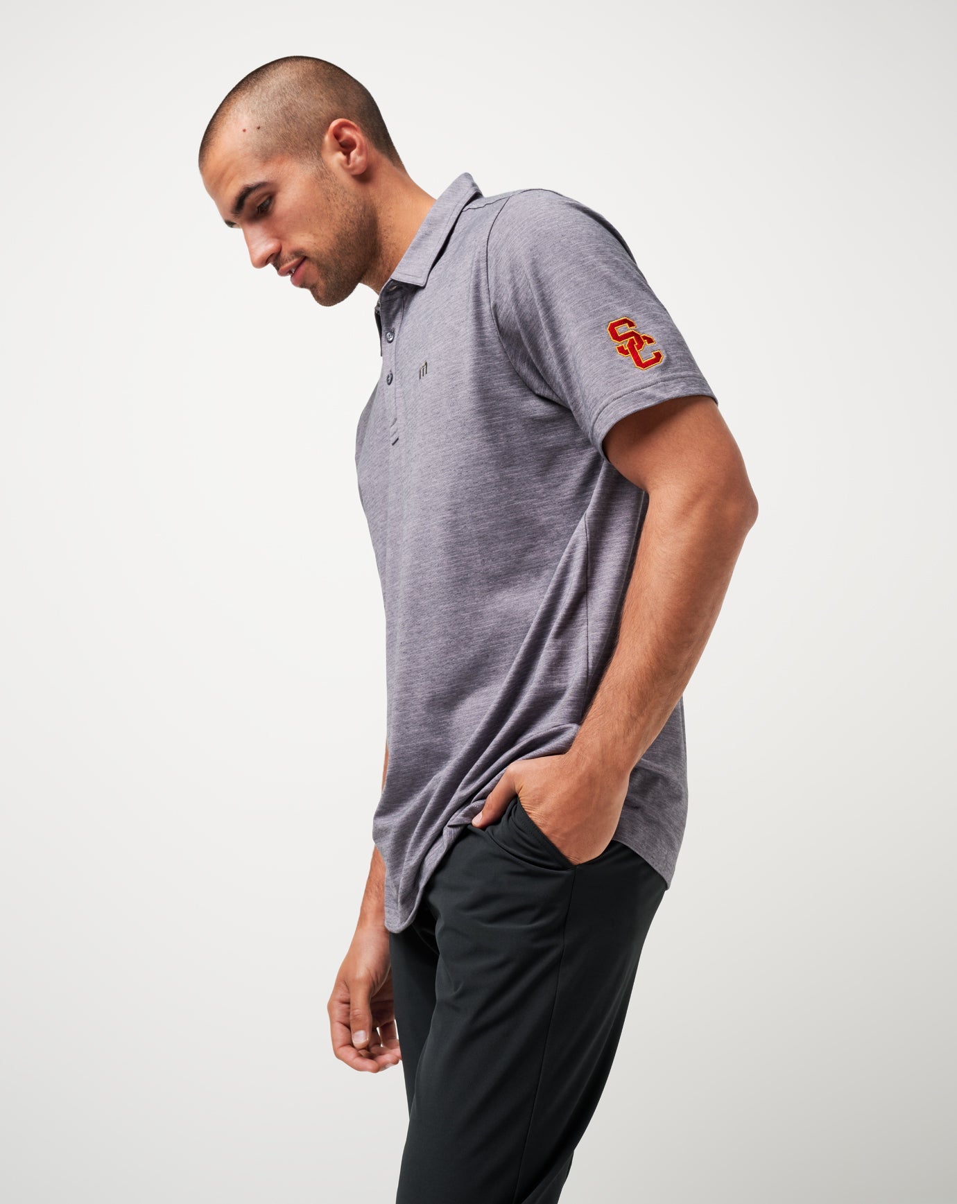 TravisMathew USC The Heater Polo - Heather Microchip