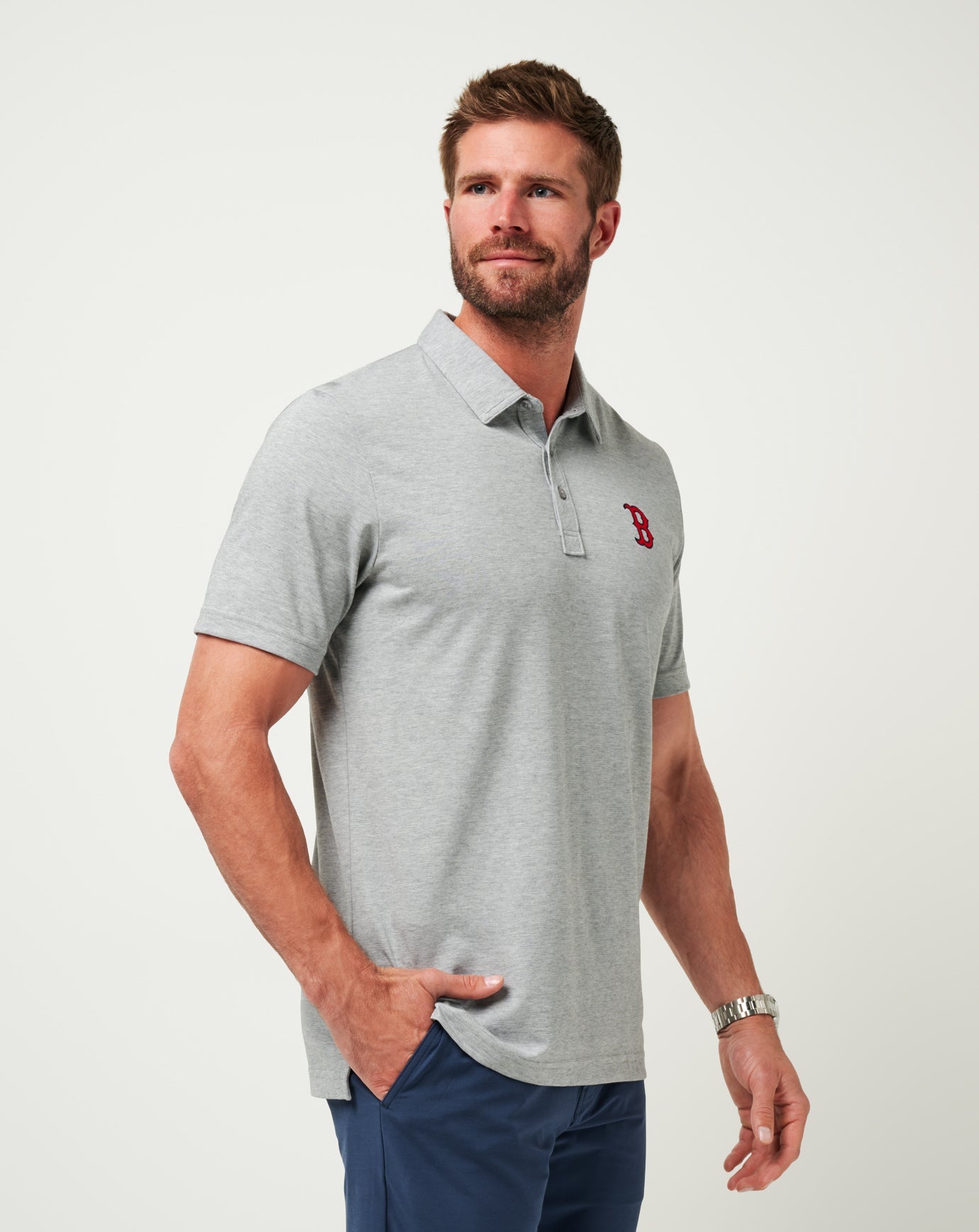 TravisMathew Boston Red Sox The Zinna Polo - Heather Grey
