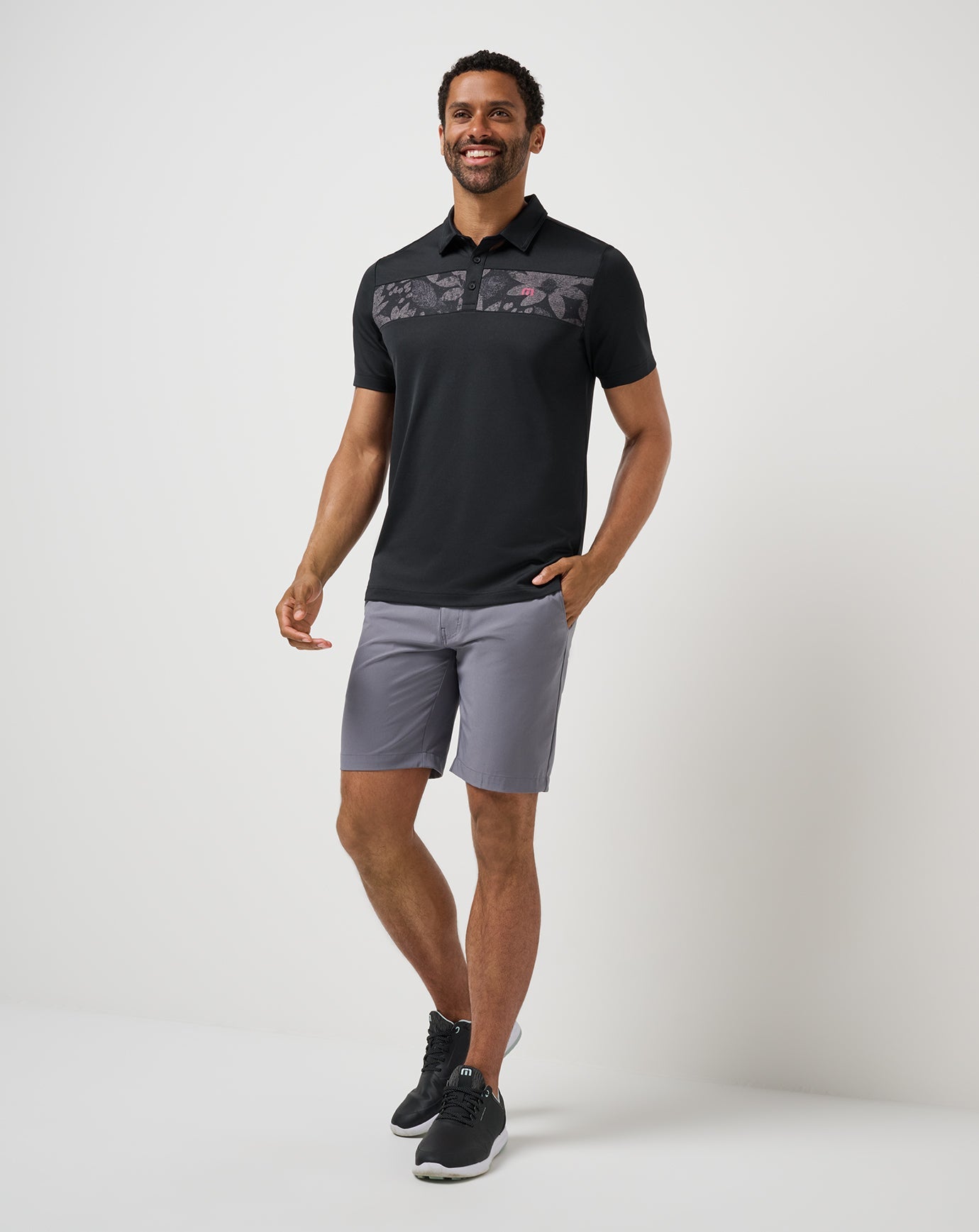 TravisMathew Good Good Chest Stripe Polo - Black/Damson