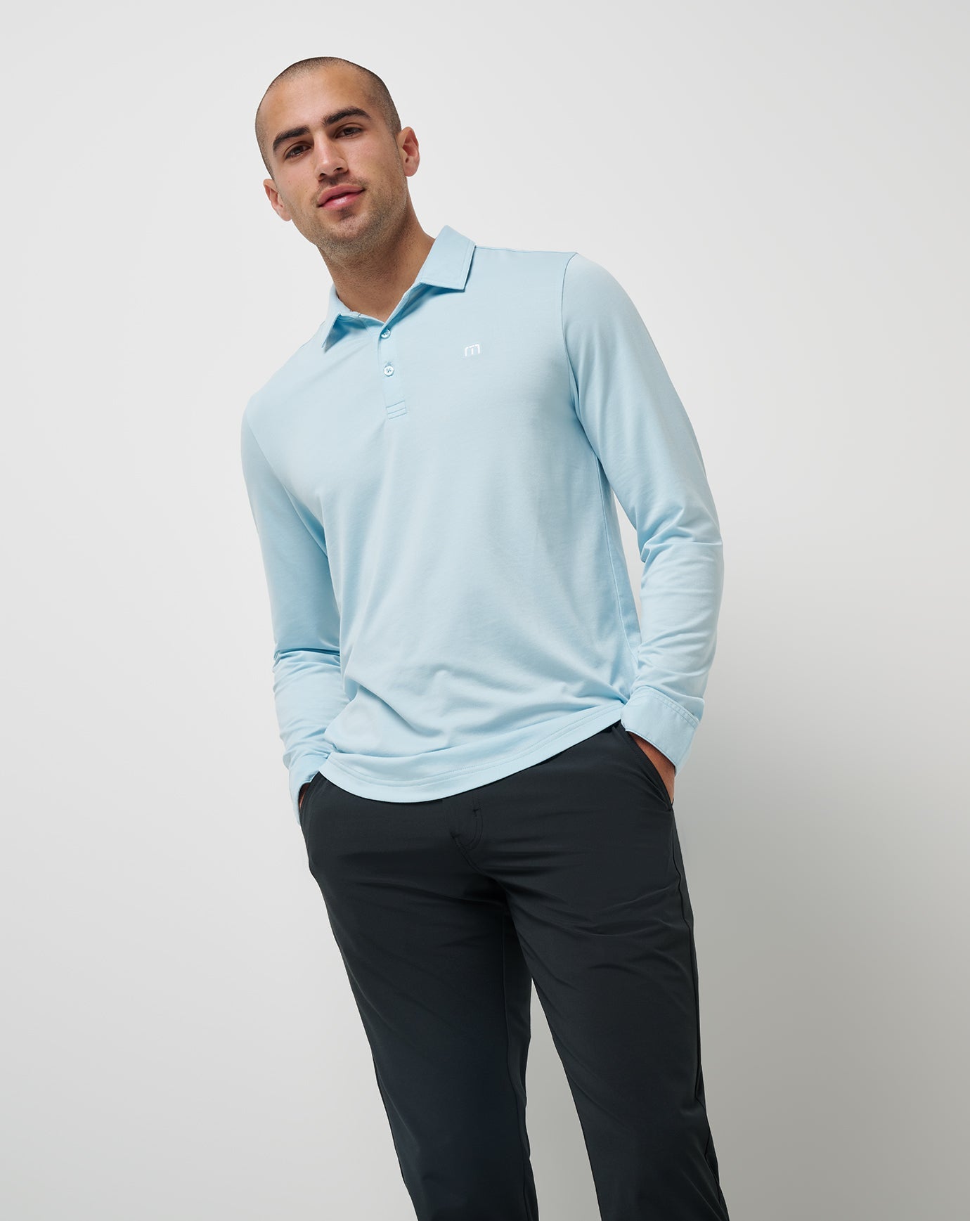 TravisMathew Featherweight Long Sleeve Polo - Cory Blue