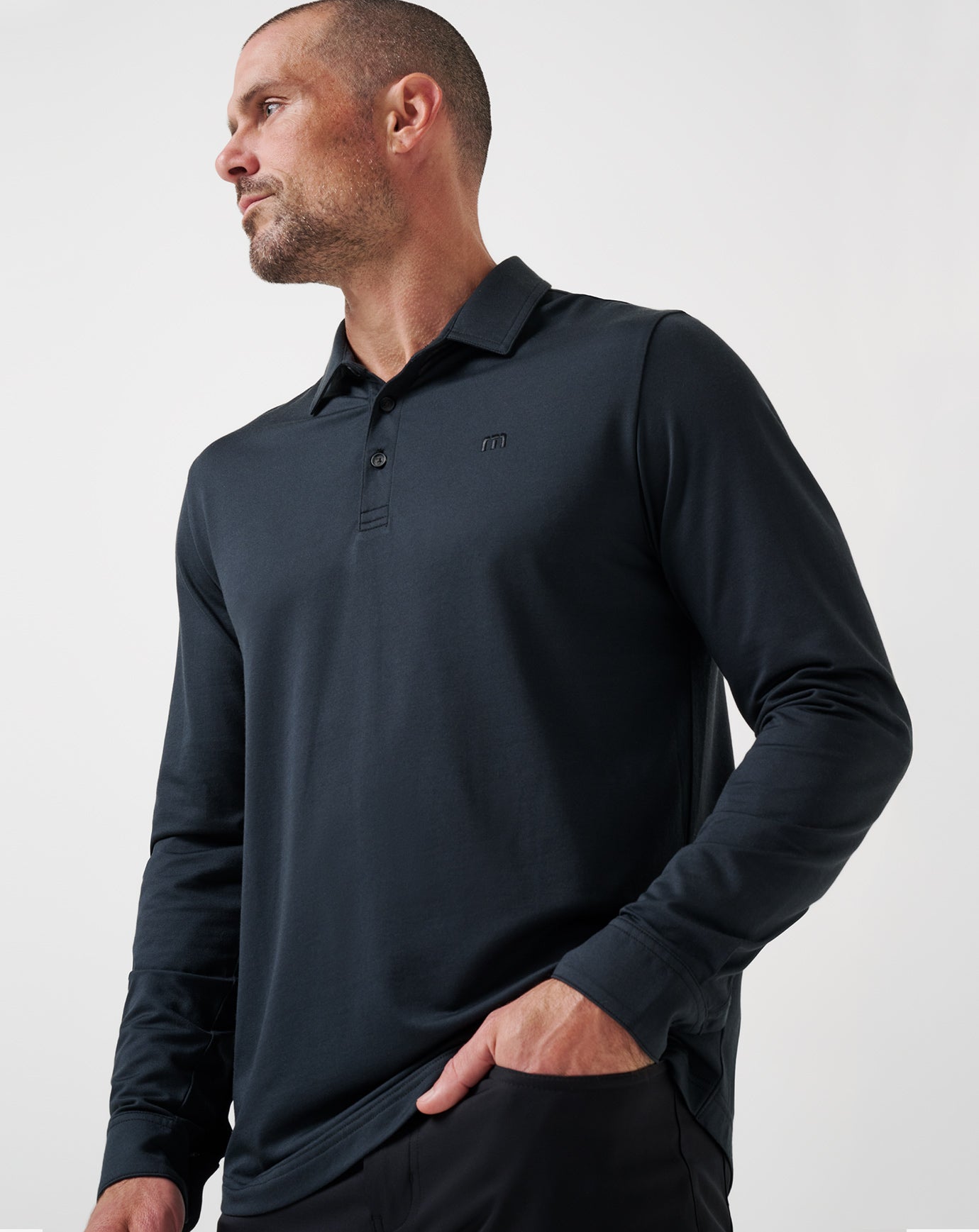 TravisMathew Featherweight Long Sleeve Polo - Black