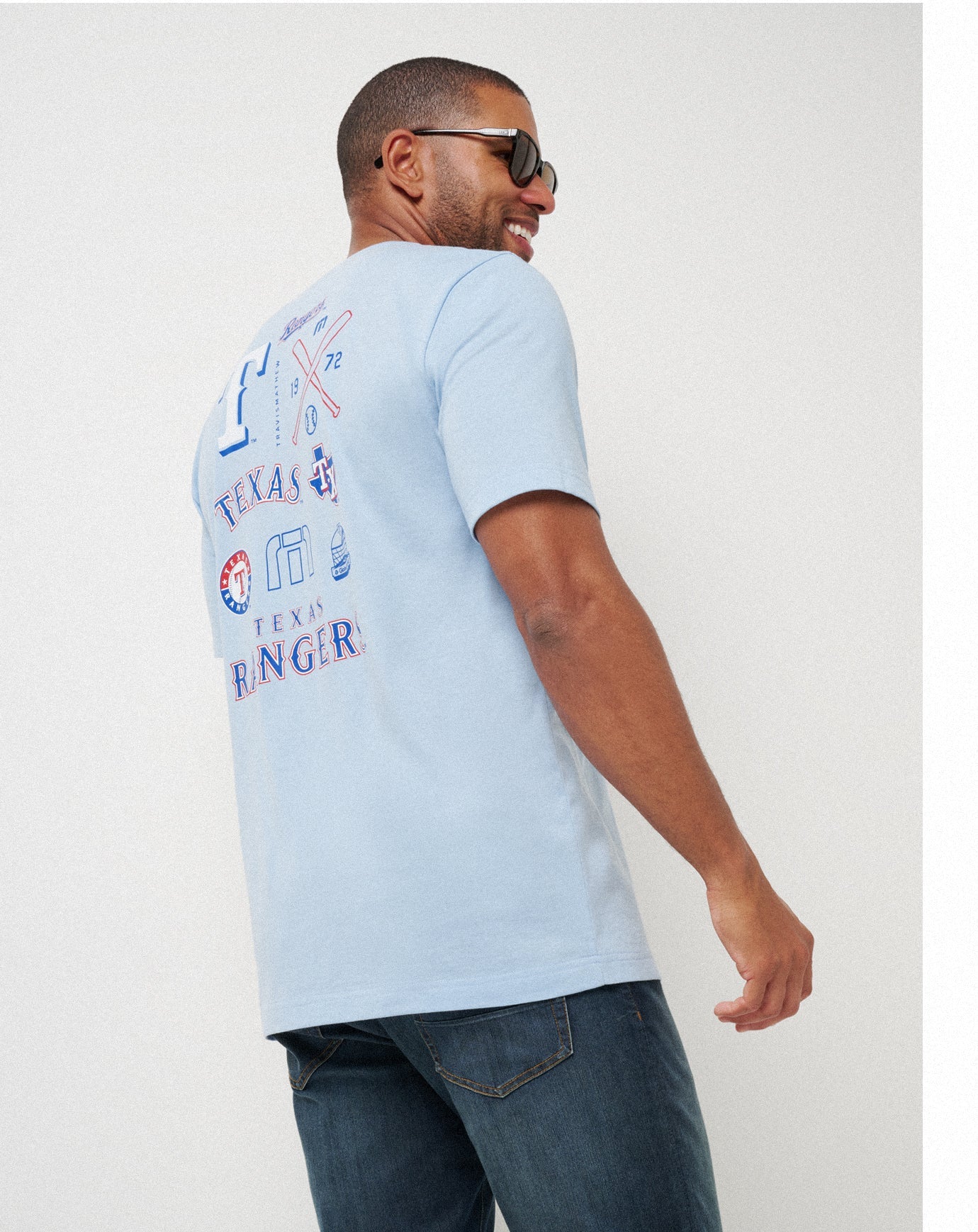 TravisMathew Texas Rangers Friendly Rivalry Tee - Heather Blue