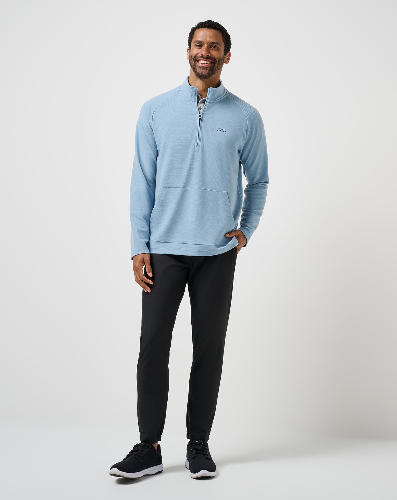 TravisMathew Performance Waffle Quarter Zip - Dusty Blue