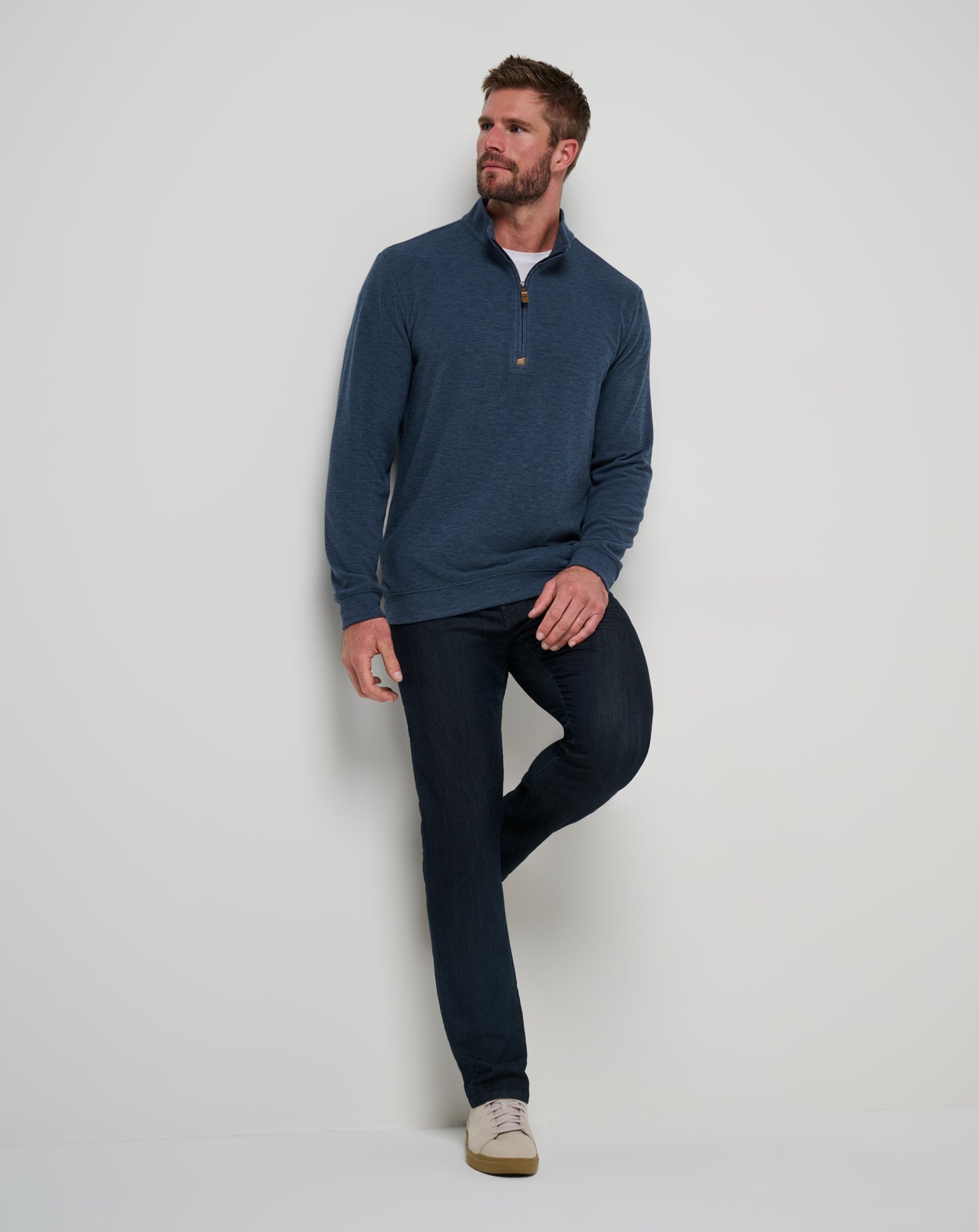 TravisMathew Cloud Sweater Quarter Zip - Heather Navy