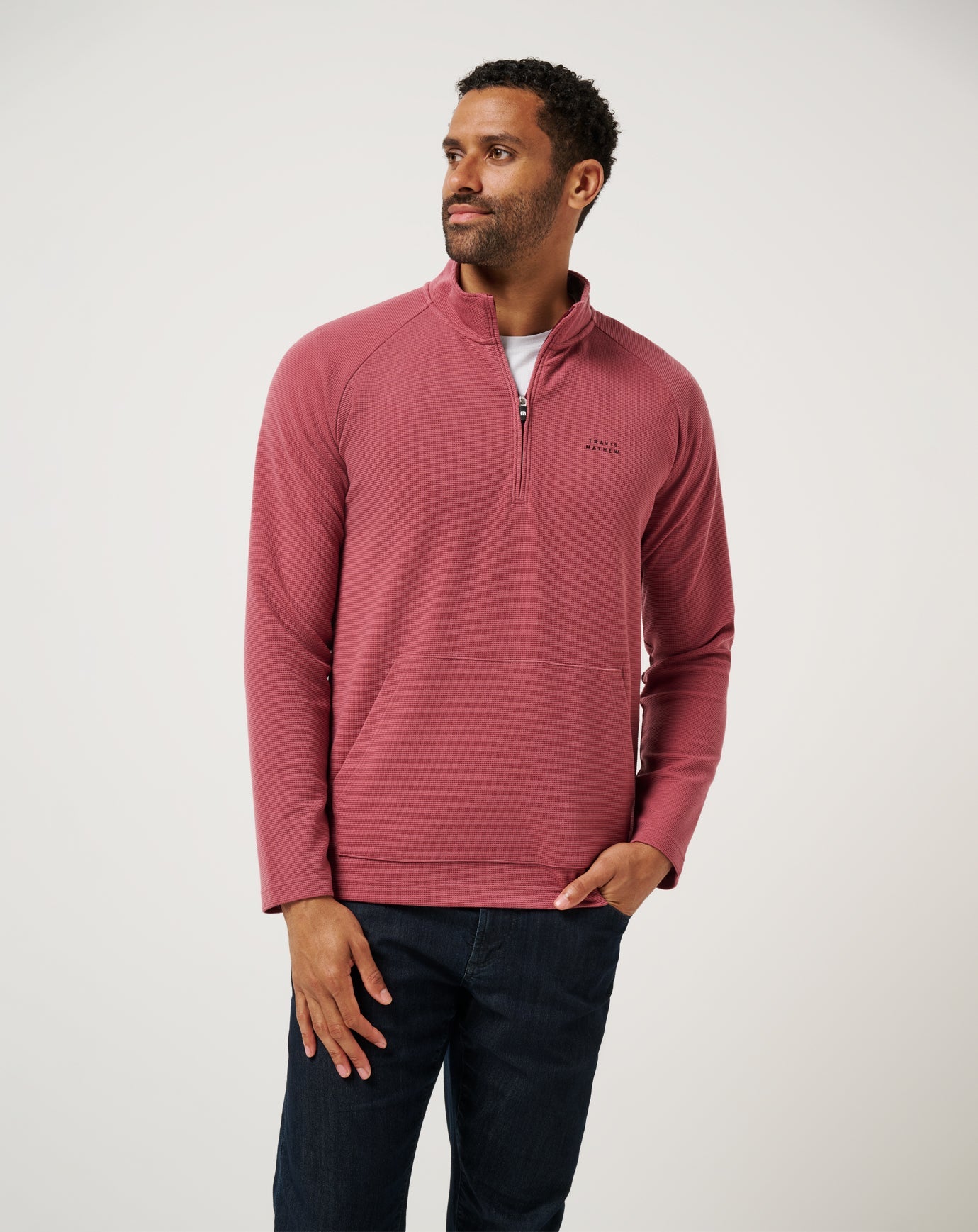 TravisMathew Performance Waffle Quarter Zip - Roan Rouge