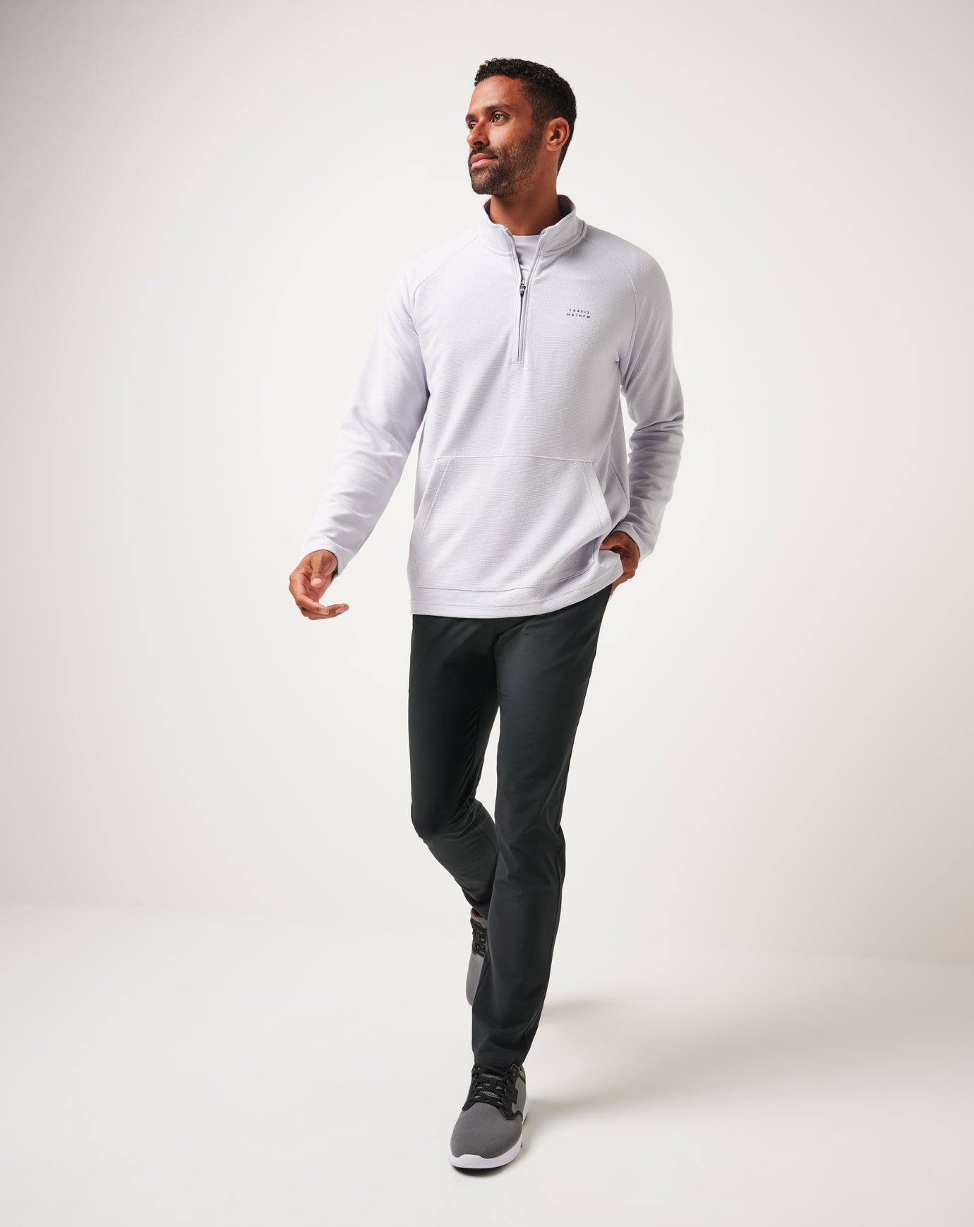 TravisMathew Performance Waffle Quarter Zip - Heather Light Grey