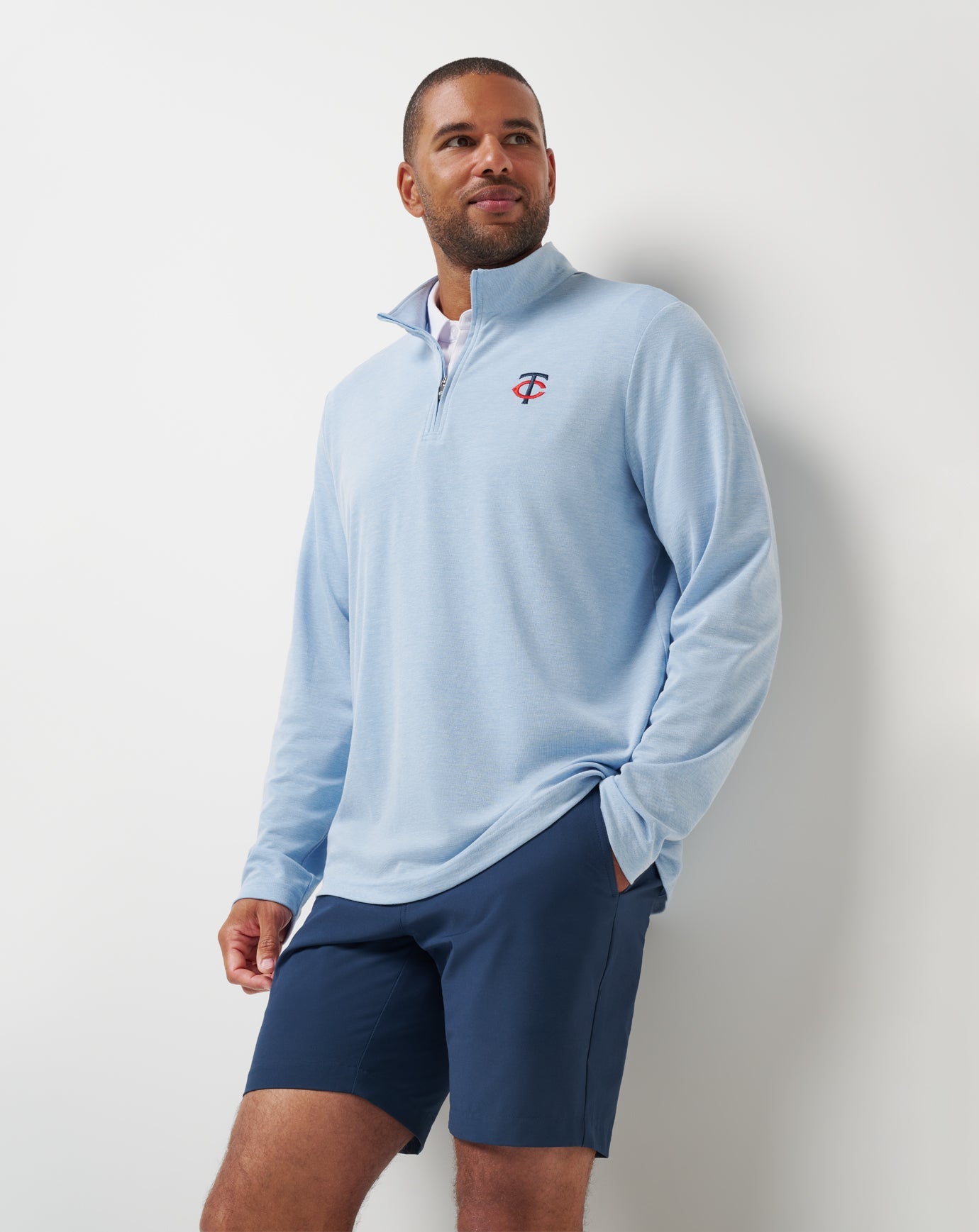TravisMathew Minnesota Twins Time To Tailgate Quarter Zip - Heather Blue