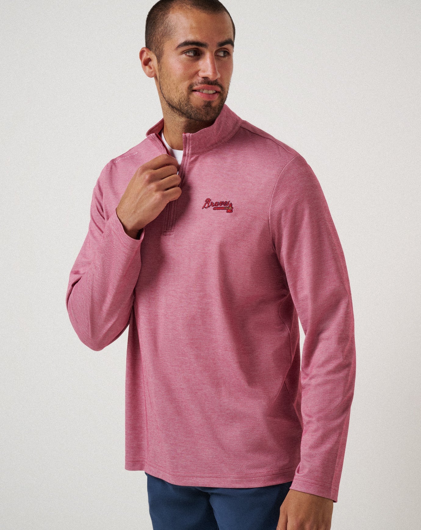 TravisMathew Atlanta Braves Time To Tailgate Quarter Zip - Heather Red