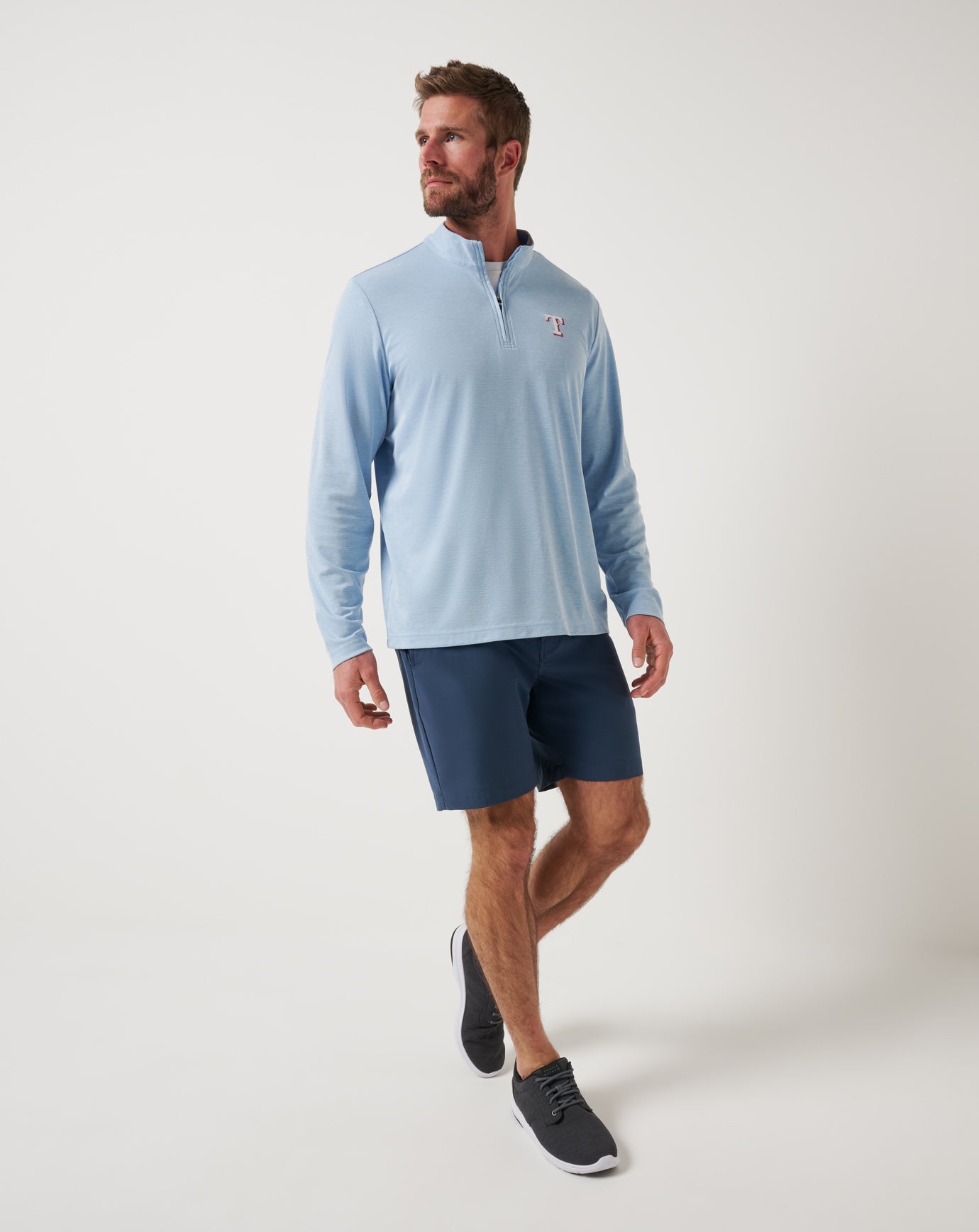TravisMathew Texas Rangers Time To Tailgate Quarter Zip - Heather Blue