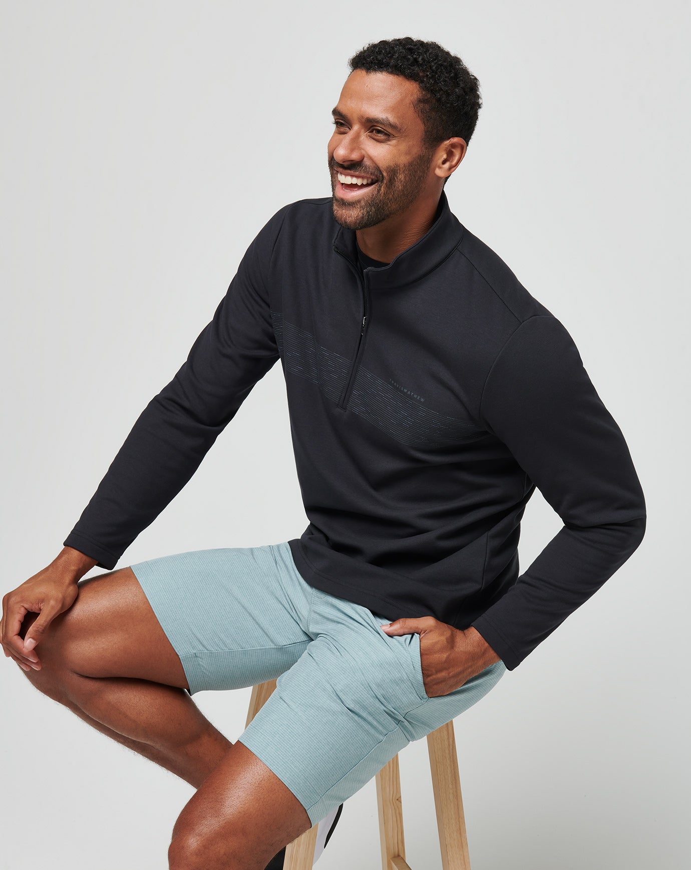 TravisMathew Upgraded Fleece Chest Stripe Quarter Zip - Black/Coronet