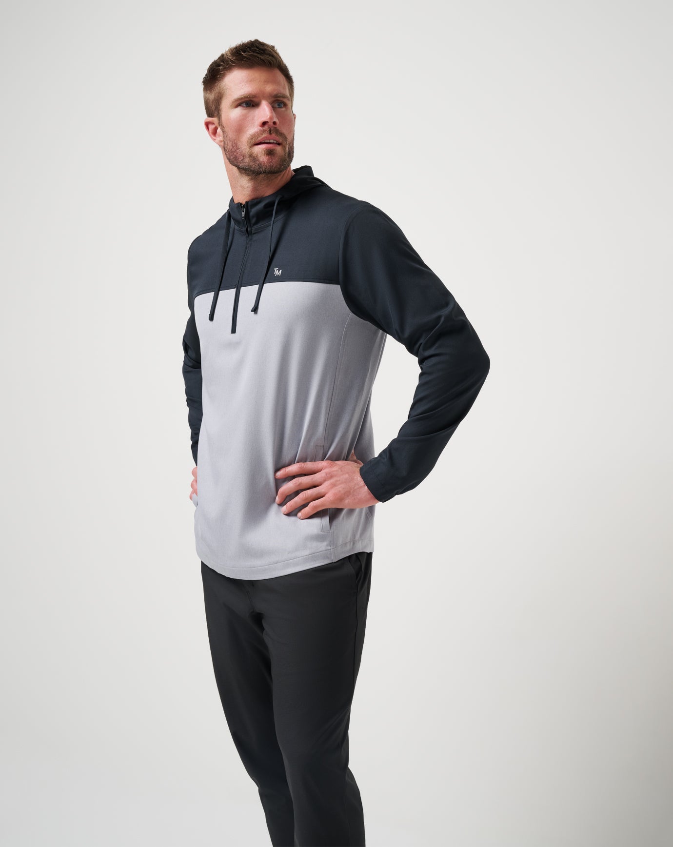 TravisMathew Coin Toss Quarter Zip Hoodie - Heather Light Grey