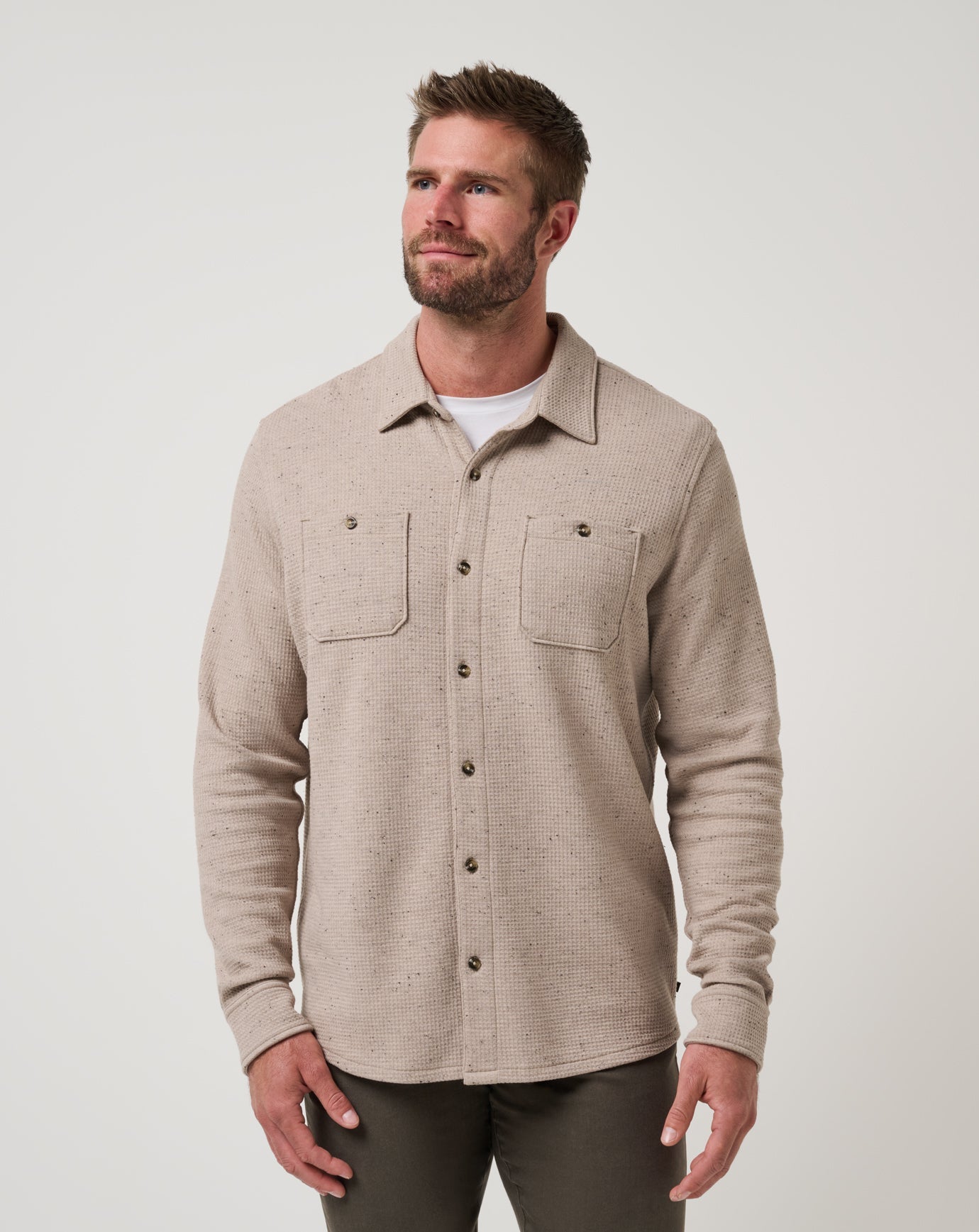 TravisMathew Cloud Waffle Shirt Jacket - Oxford Tan