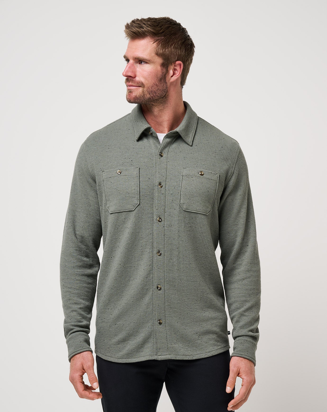 TravisMathew Cloud Waffle Shirt Jacket - Dark Olive