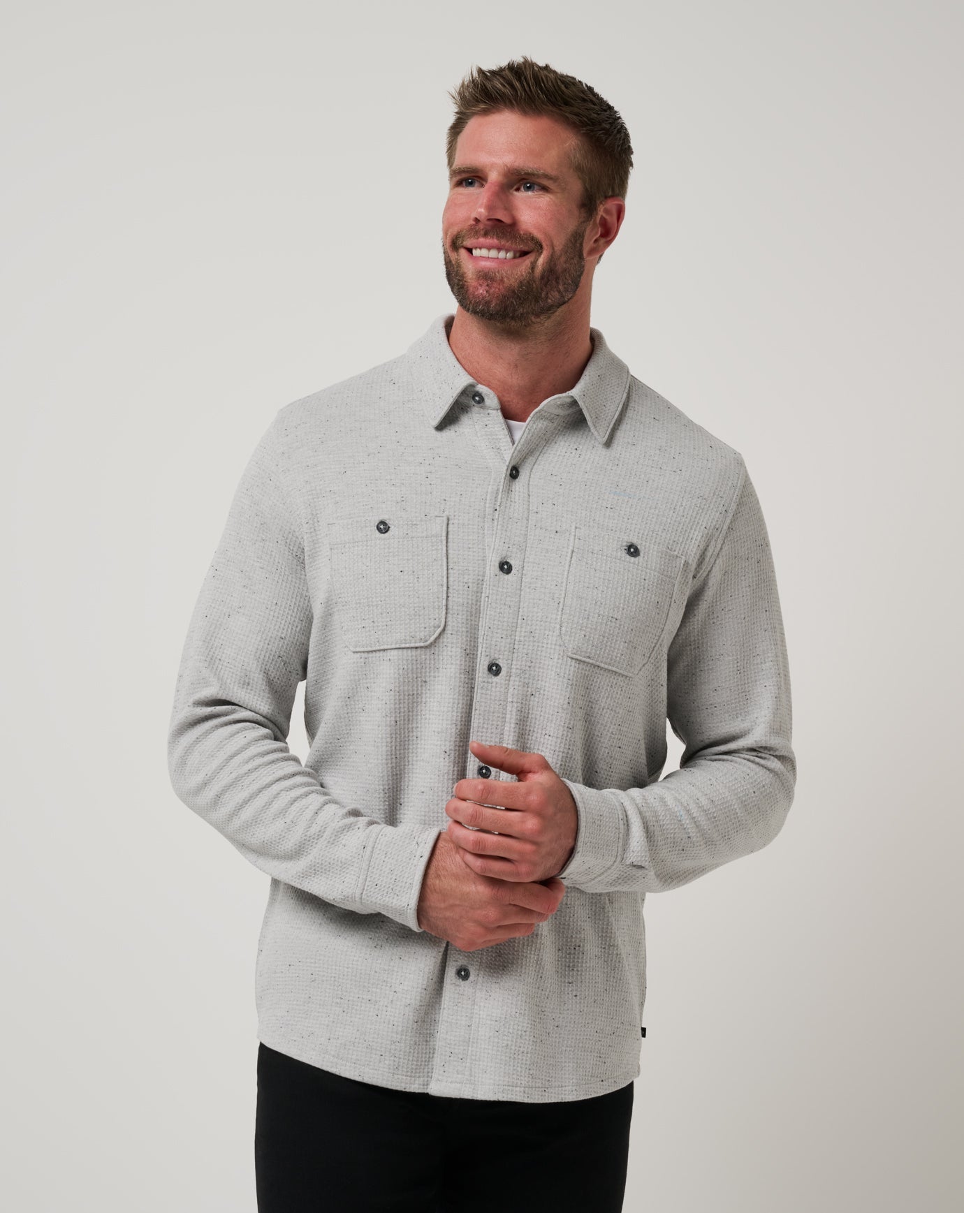 TravisMathew Cloud Waffle Shirt Jacket - Heather Light Grey