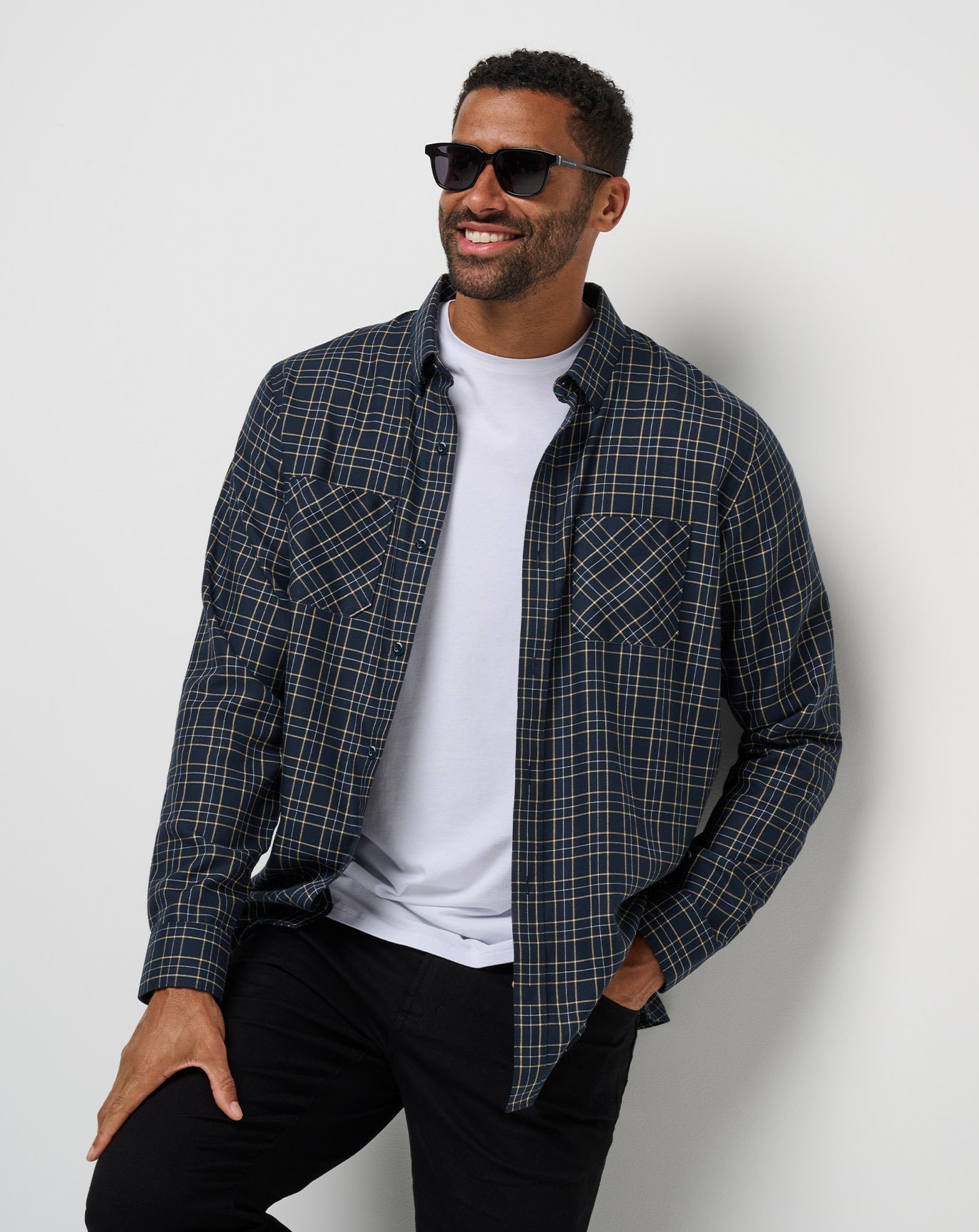 TravisMathew Cloud Flannel Plaid Button-Up - Total Eclipse/Apricot