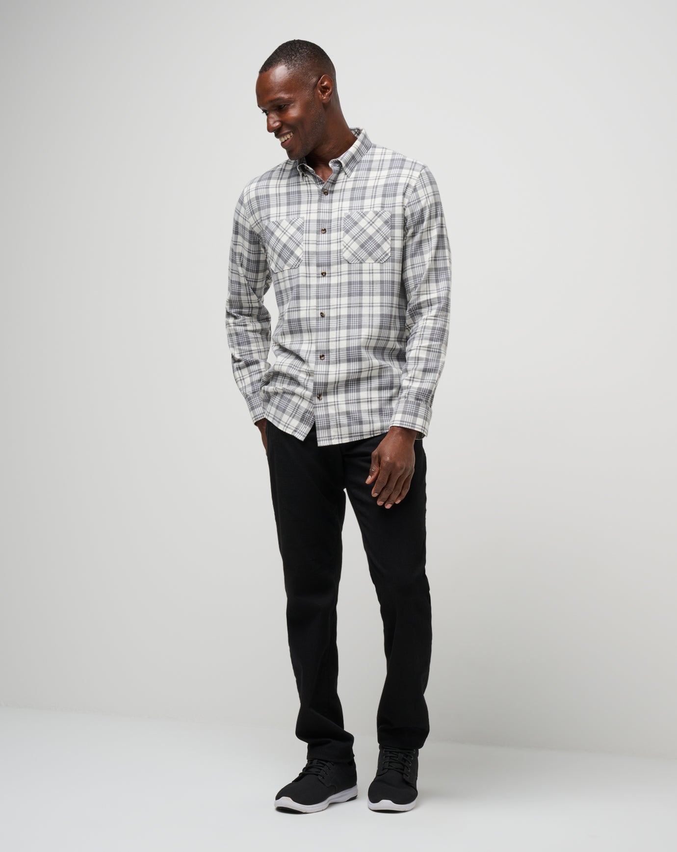 TravisMathew Cloud Flannel Plaid Button-Up - Vanilla Ice/Quiet Shade