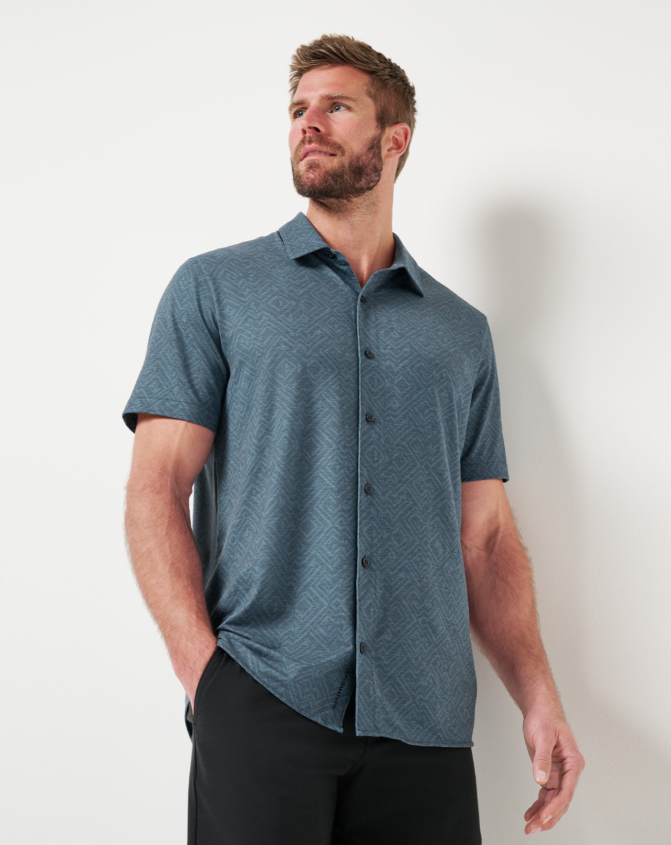 TravisMathew Knit Featherweight Night Button-Up - Mood Indigo/Vintage Indigo
