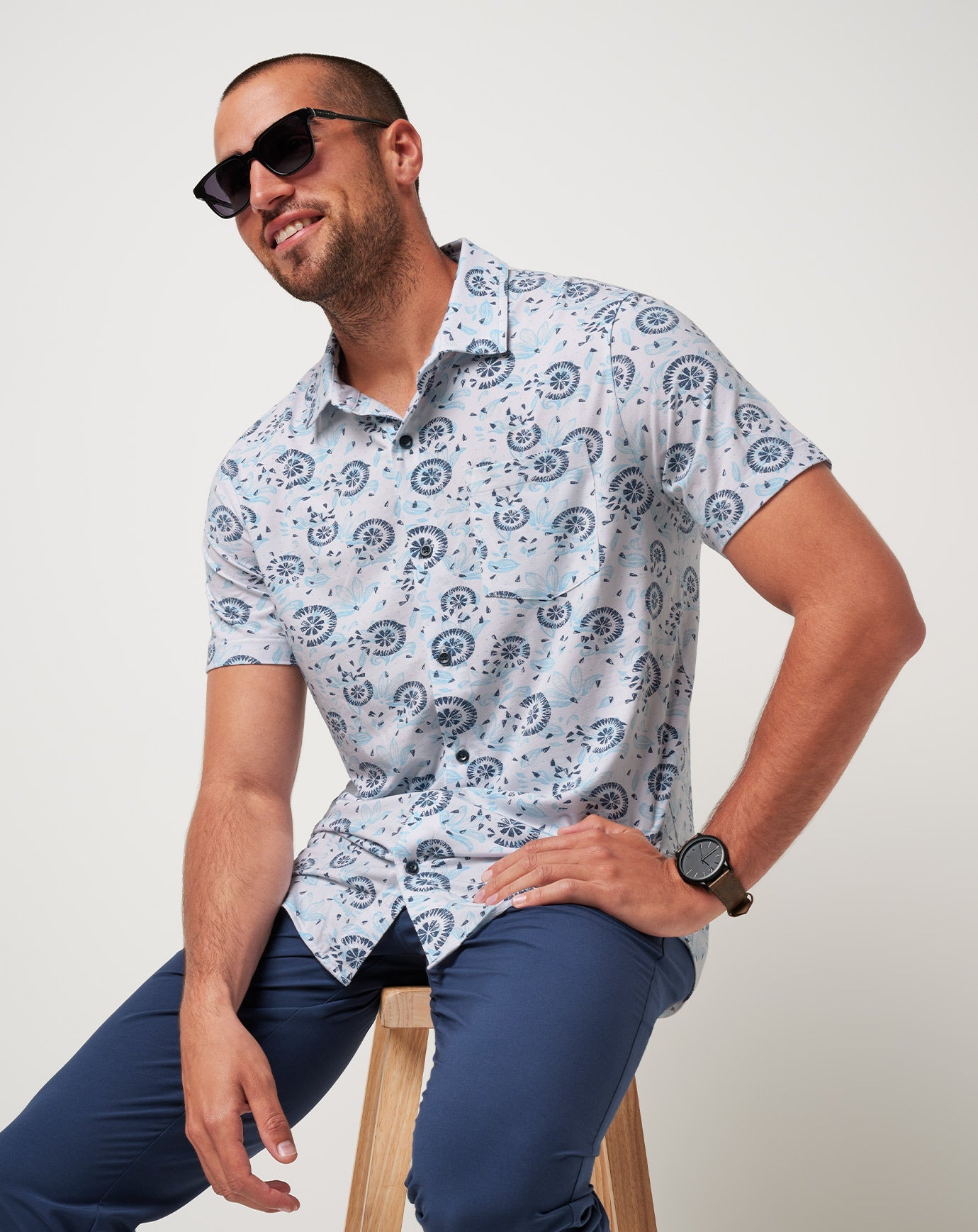 TravisMathew Knit Flourish Button-Up - White