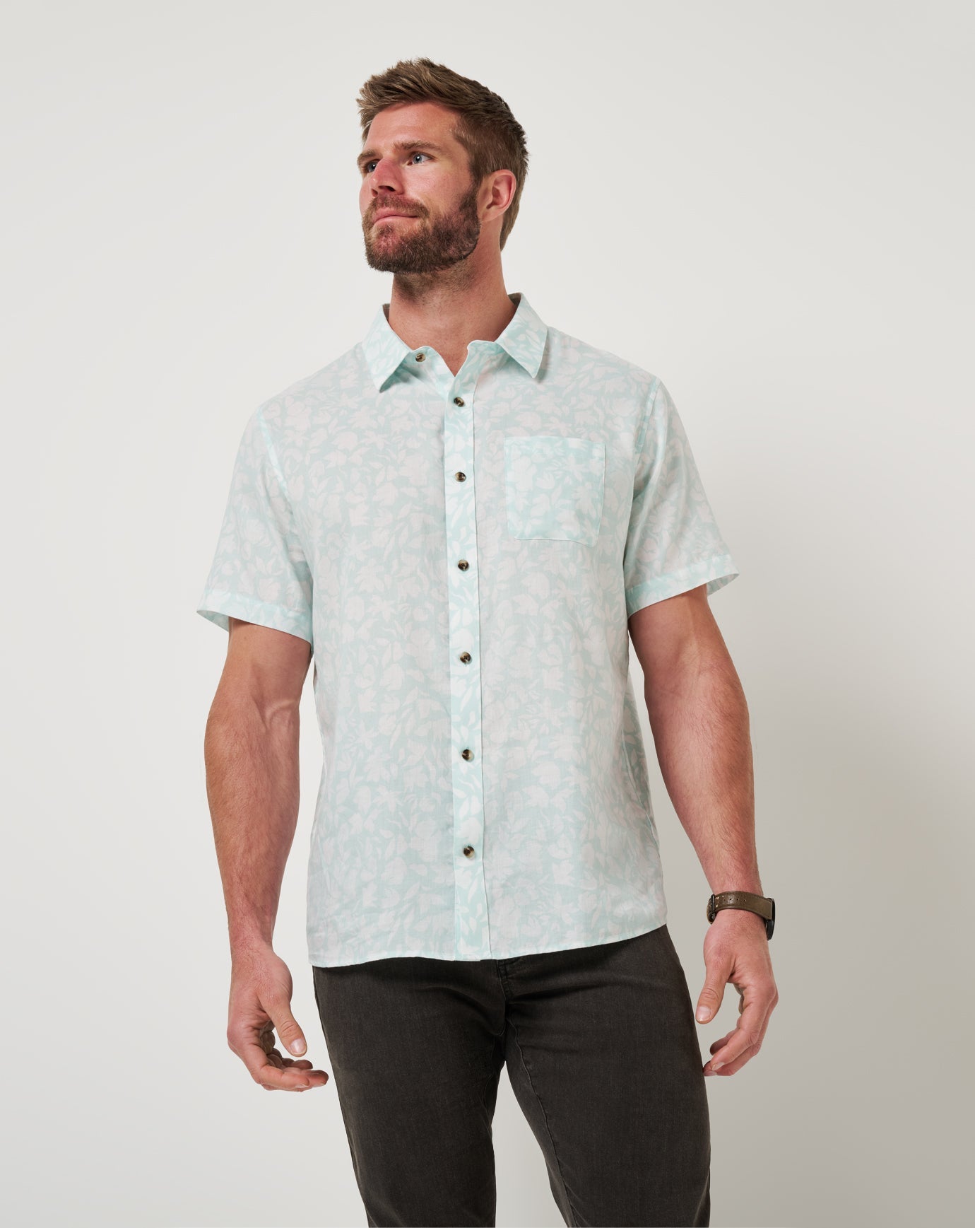 TravisMathew Double Room Button-Up - Eggshell Blue