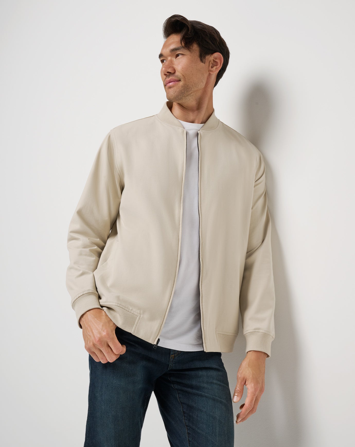 TravisMathew Stretchknit Bomber Jacket - Italian Sand