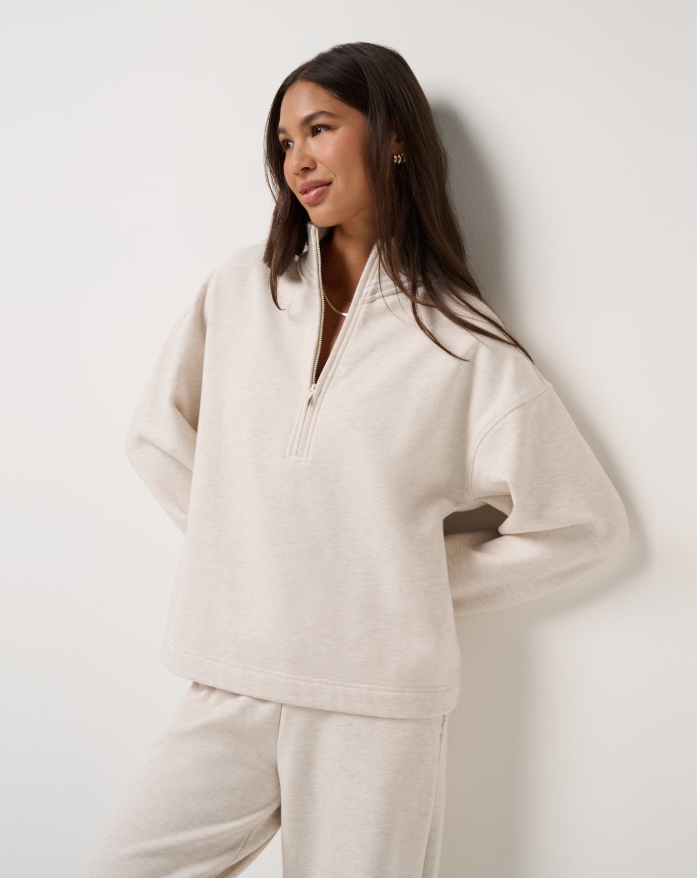 TravisMathew Cloud Fleece Clubside Half Zip - Heather Brazillian Sand