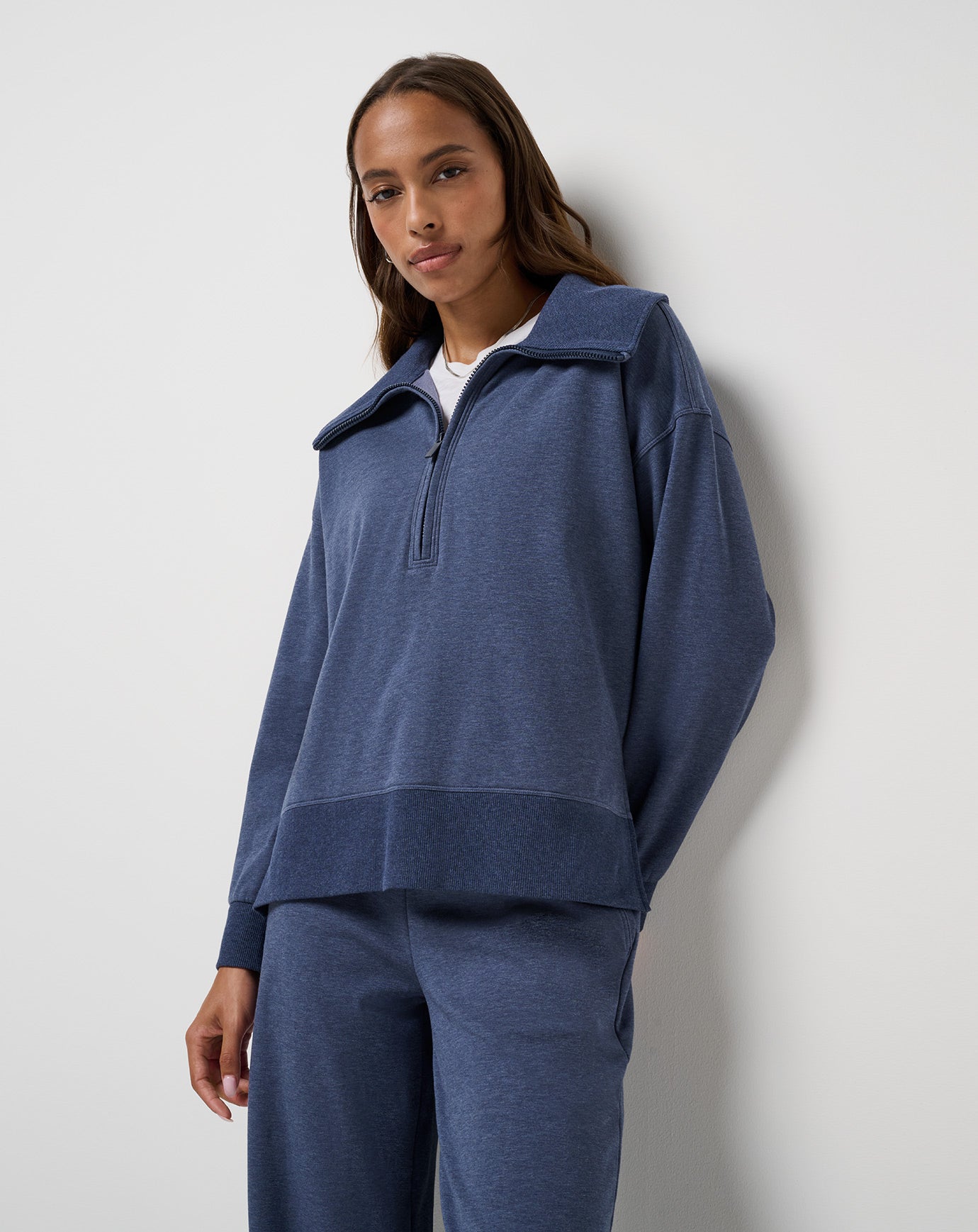 TravisMathew Save The Day Cloud Half Zip 2.0 - Heather Navy Blazer