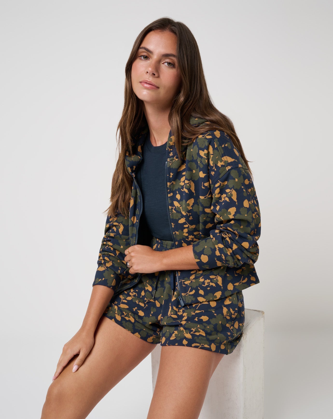 TravisMathew Cloud Fleece Printed Hoodie - Navy Blazer Floral Multi