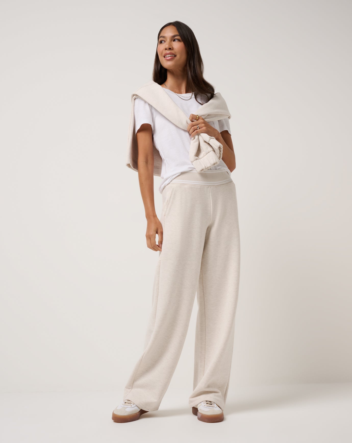 TravisMathew Cloud Fleece Clubside Wide Leg Pant - Heather Brazillian Sand