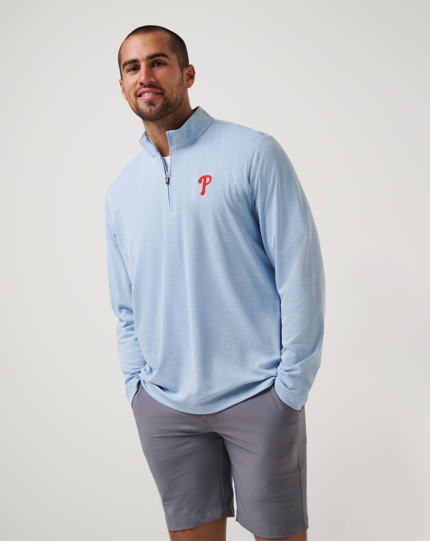 TravisMathew Philadelphia Phillies Time To Tailgate Quarter Zip - Heather Blue