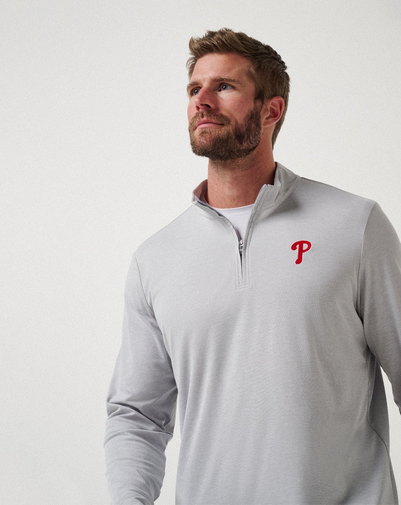 TravisMathew Philadelphia Phillies Time To Tailgate Quarter Zip - Heather Grey