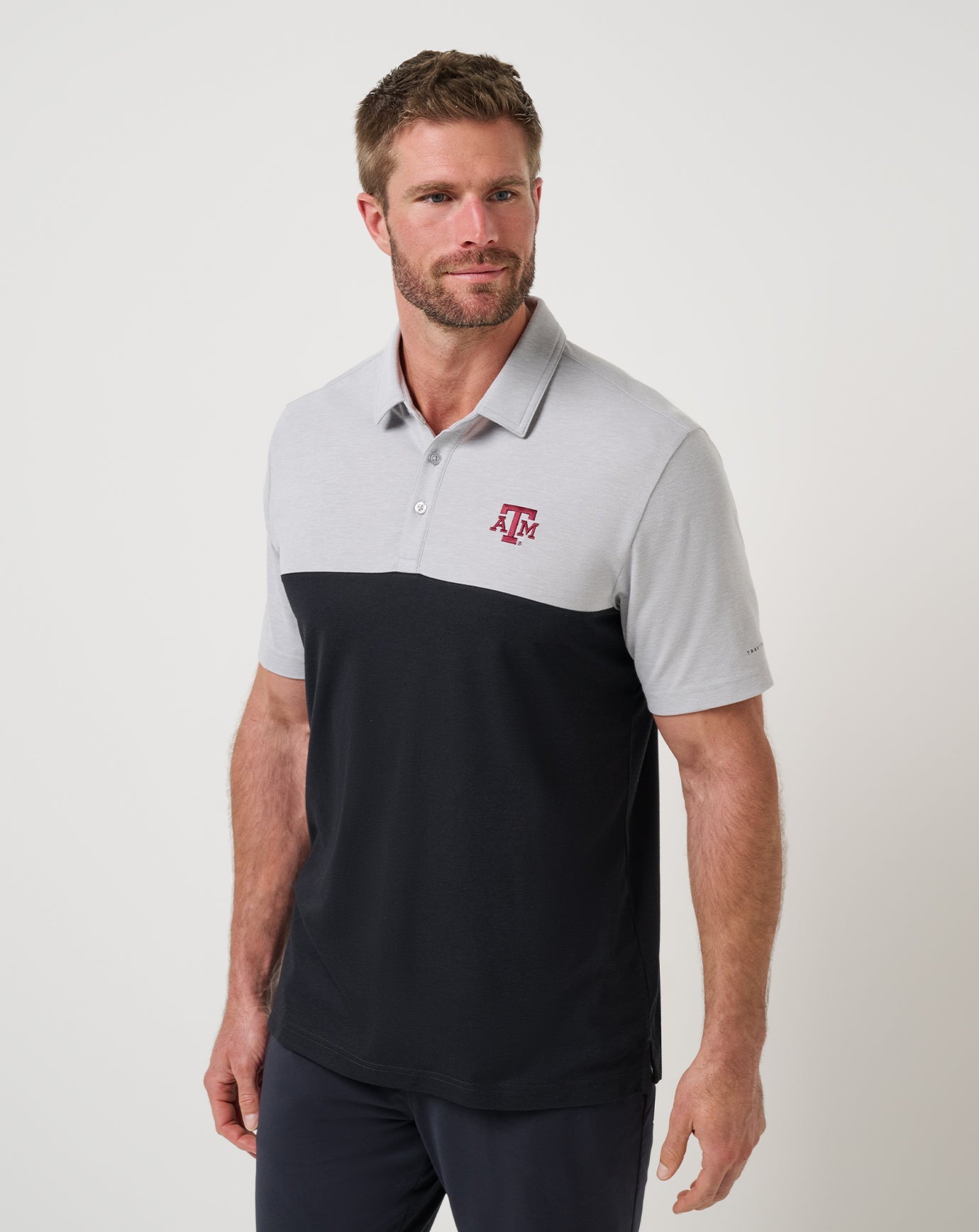 TravisMathew Texas A&M Drop Back Polo - Heather Grey/Black