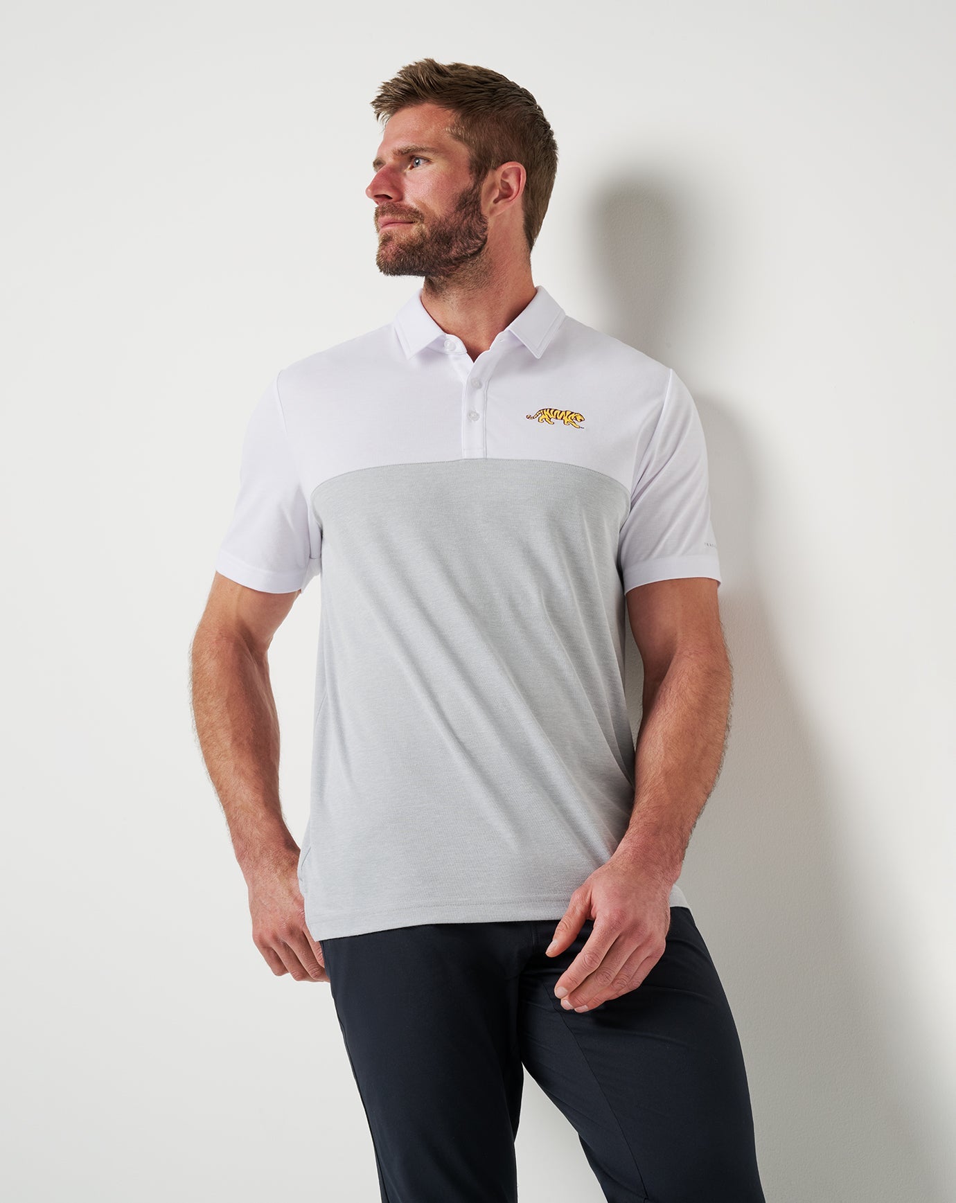 TravisMathew LSU Drop Back Polo - White/Heather Grey
