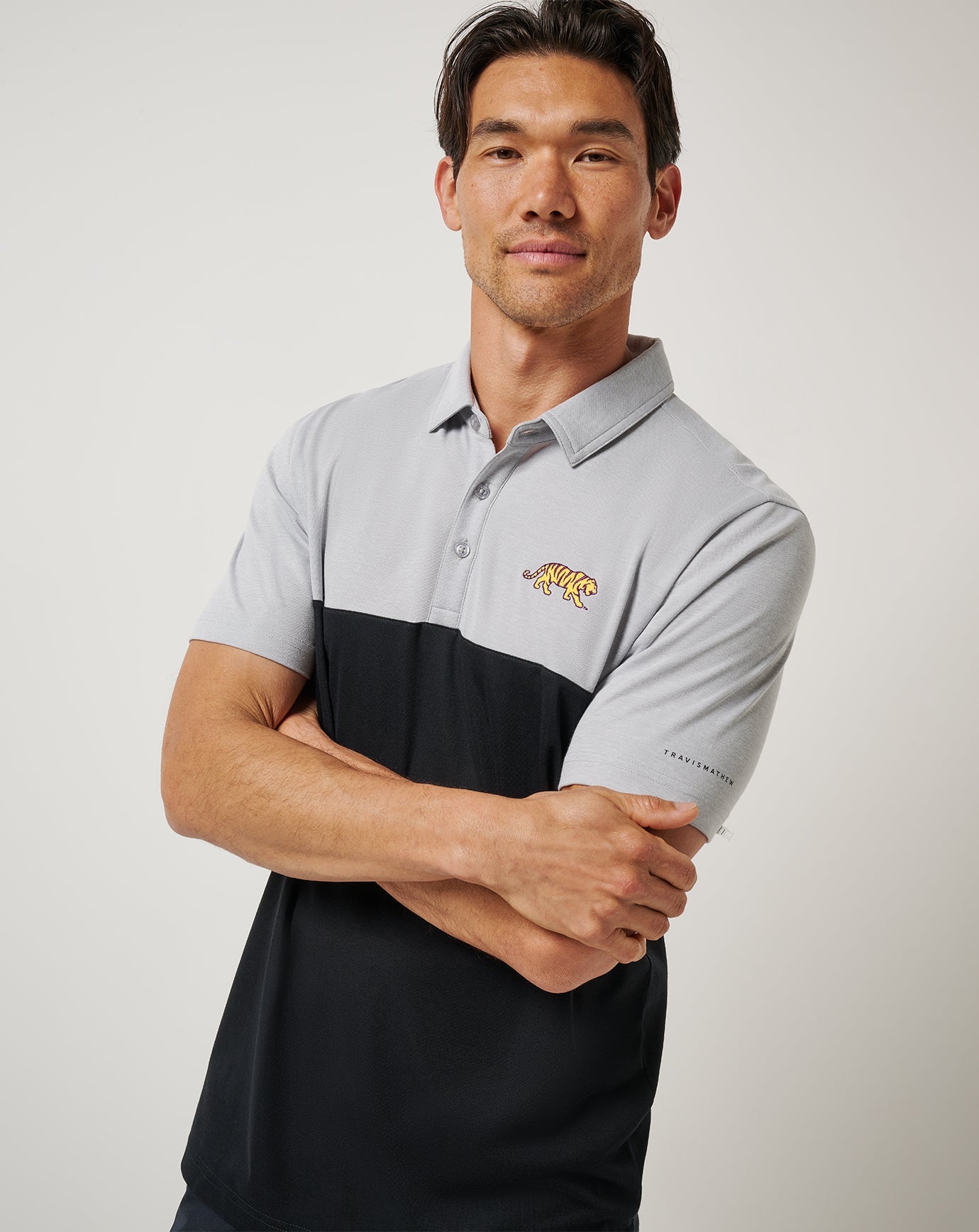 TravisMathew LSU Drop Back Polo - Heather Grey/Black
