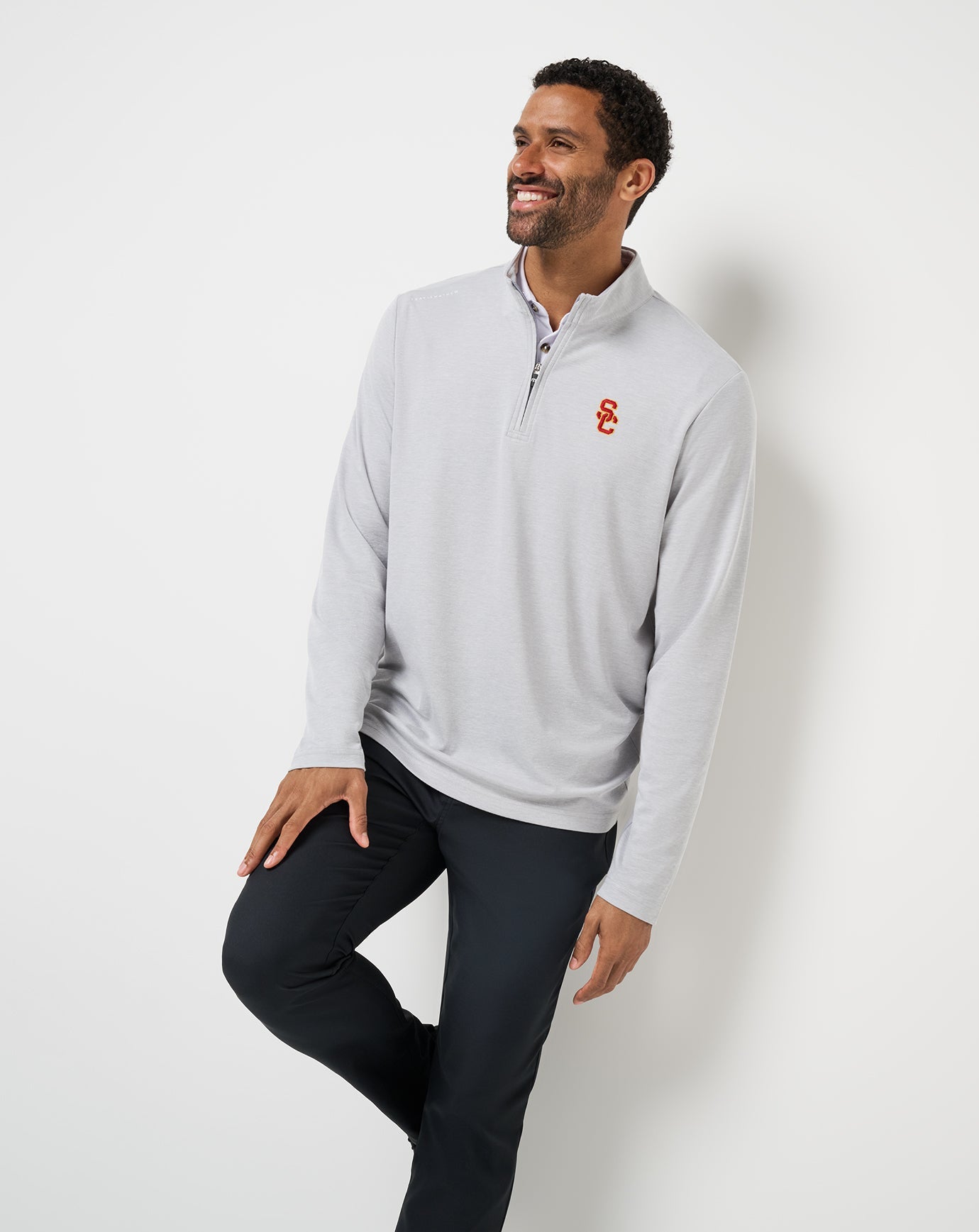 TravisMathew USC Time To Tailgate Quarter Zip - Heather Grey