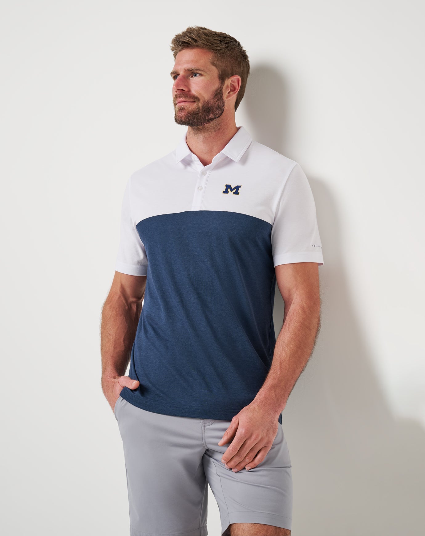TravisMathew Michigan Drop Back Polo - White/Navy